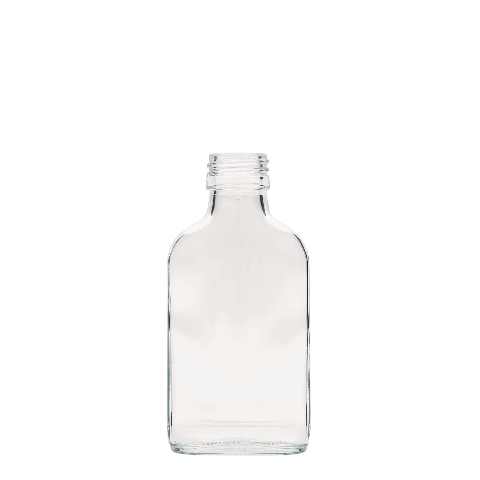 100 ml taskupullo, suorakulmainen, lasia, suuaukko: PP 28