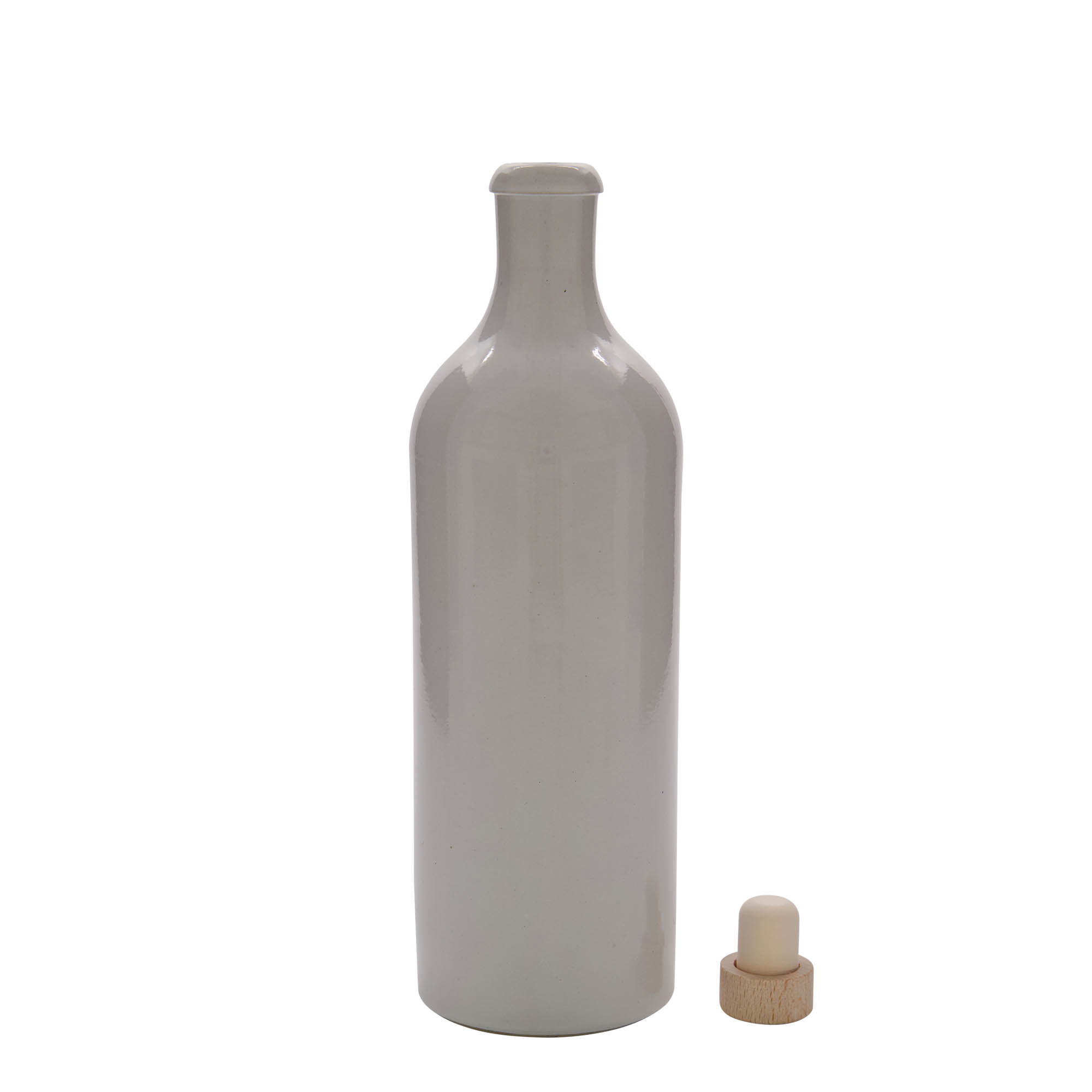 750 ml saviruukku, kivikeramiikka, valkoinen, suuaukko: korkki