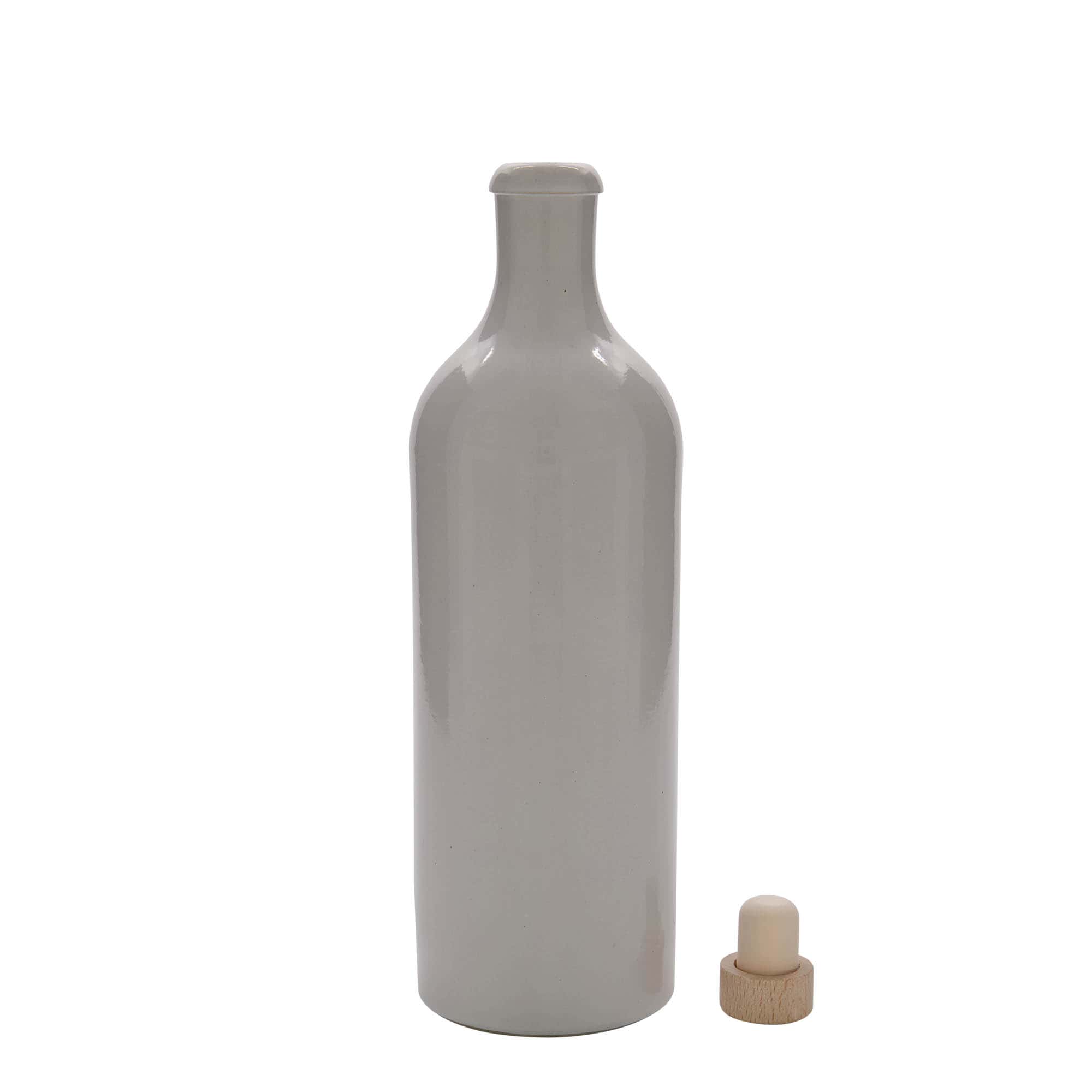 750 ml saviruukku, kivikeramiikka, valkoinen, suuaukko: korkki