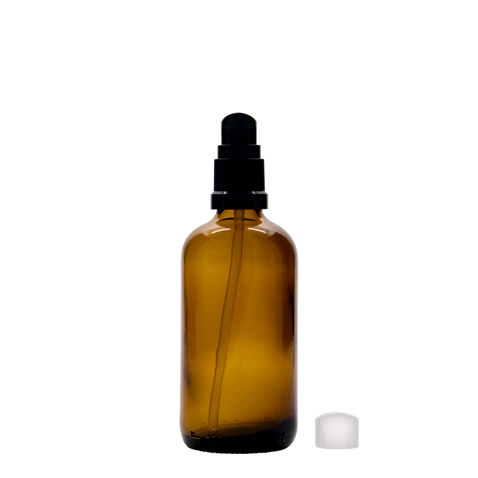 100 ml lääkepullo, jossa voidepumppu, lasia, ruskea, suuaukko: DIN 18 100 ml lääkepullo, jossa voidepumppu, lasia, ruskea, suuaukko: DIN 18