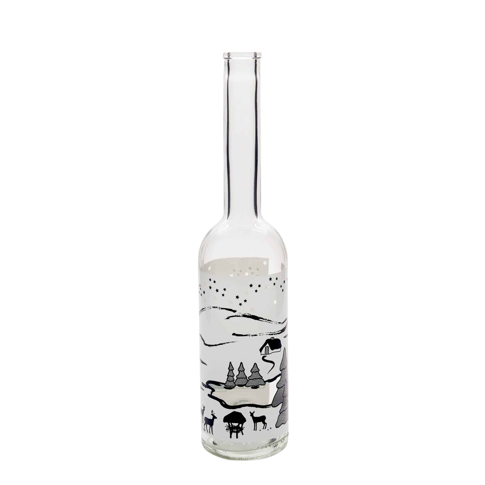 500 ml lasipullo 'Ooppera', kuvio: Talviunelma-Bianco, suu: korkki 500 ml lasipullo 'Ooppera', kuvio: Talviunelma-Bianco, suu: korkki