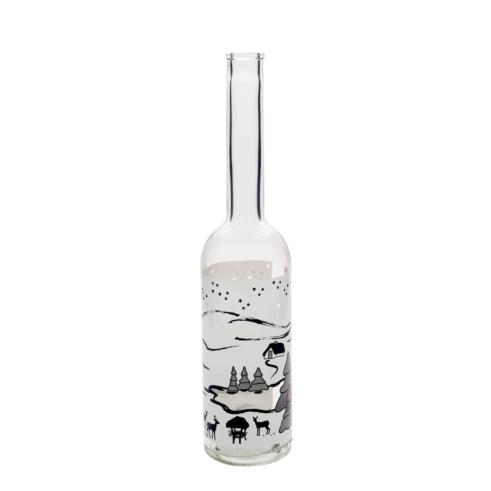 500 ml lasipullo 'Opera', kuvio: Wintertraum-Bianco, suuaukko: korkki