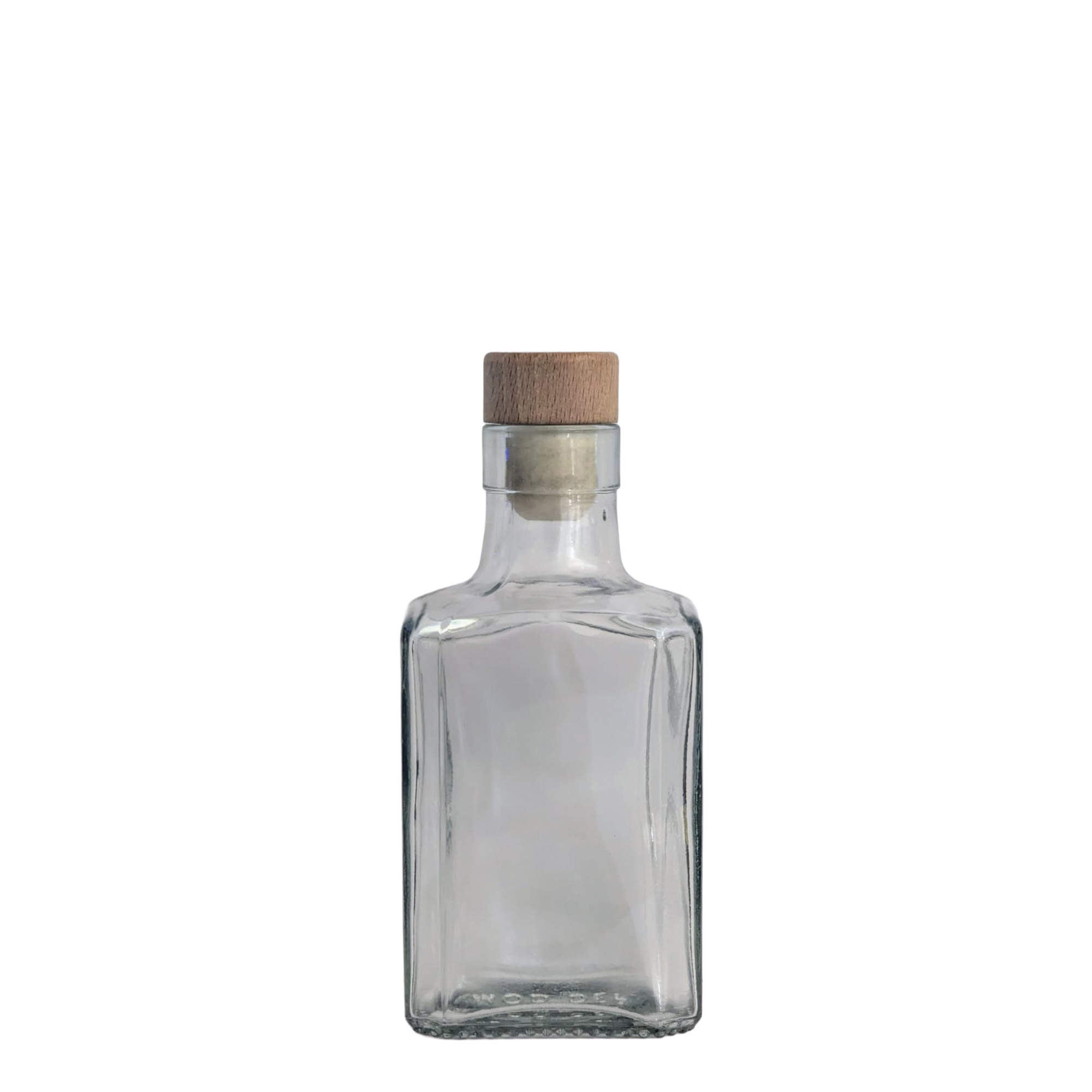 250 ml lasipullo 'Decanter Quadro Oberband', nelikulmainen, suuaukko: korkki 250 ml lasipullo 'Decanter Quadro Oberband', nelikulmainen, suuaukko: korkki
