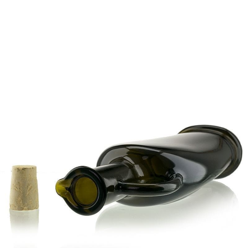 500 ml lasipullo ”Eleganta”, ovaali, antiikkivihreä, suuaukko: korkki