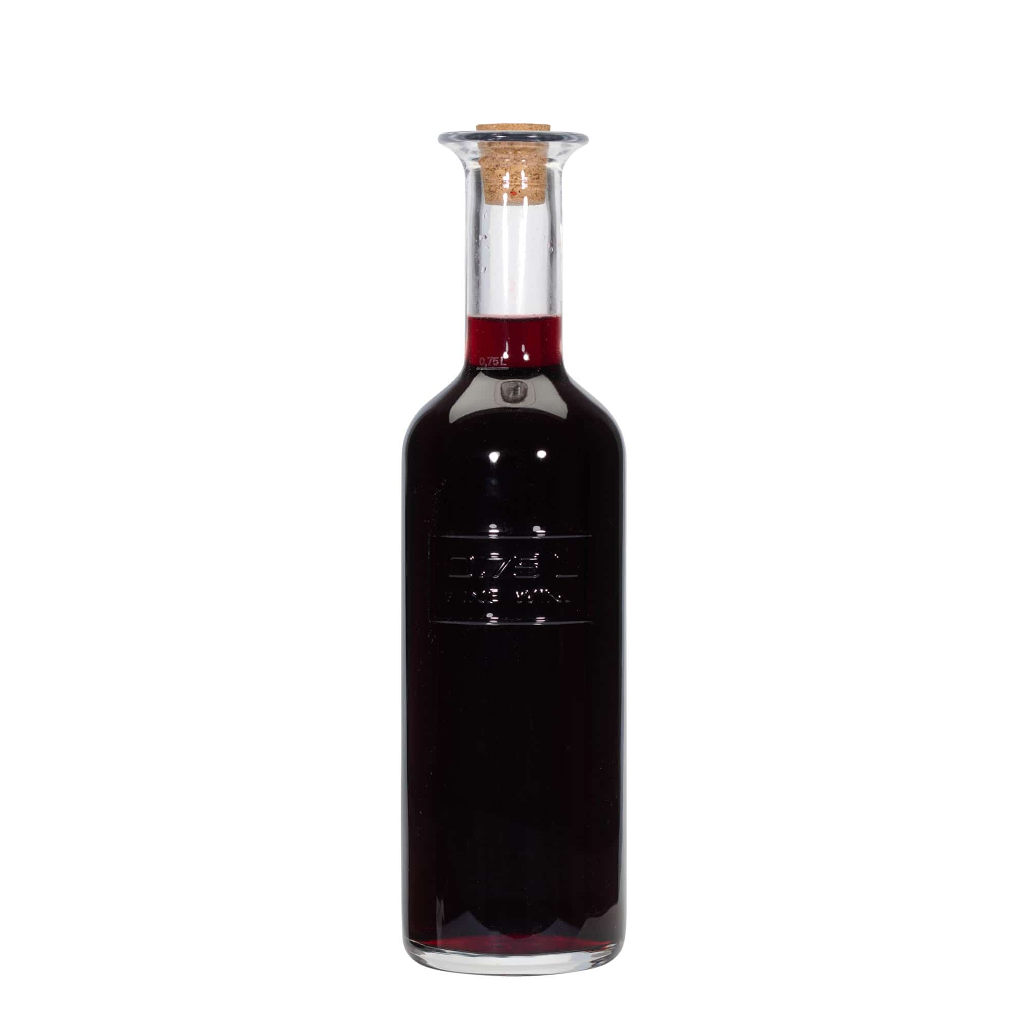 750 ml lasipullo 'Optima Fine Wine', suuaukko: korkki