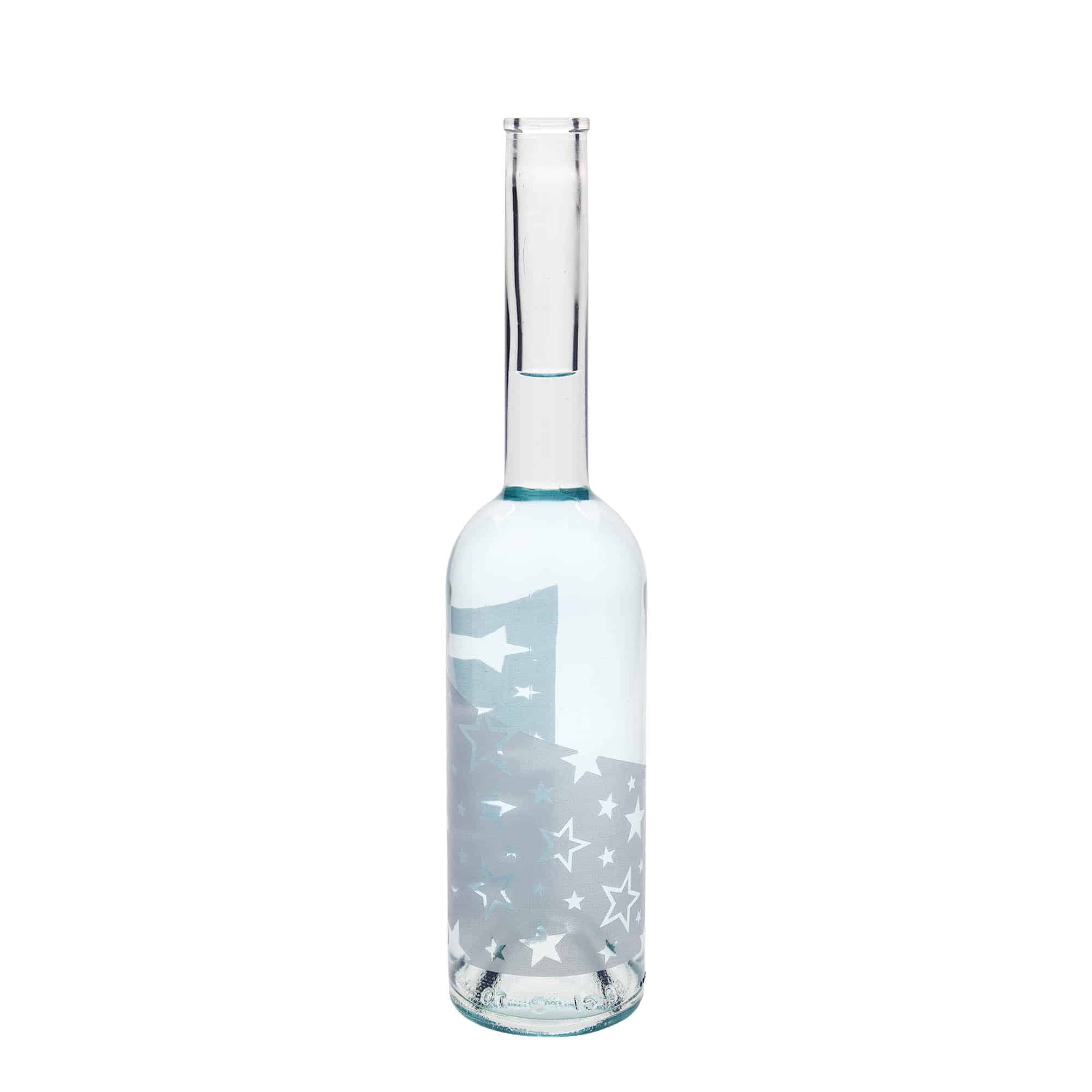 500 ml lasipullo 'Ooppera', kuvio: hopeatähdet, suu: korkki