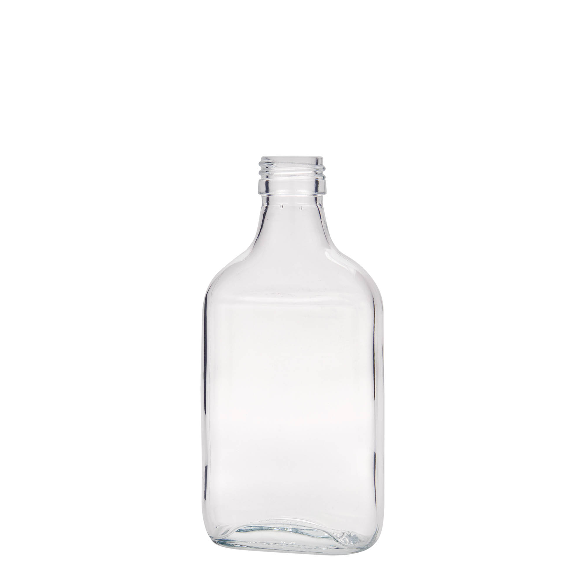 200 ml taskupullo, suorakaide, lasi, suuaukko: PP 28 200 ml taskupullo, suorakaide, lasi, suuaukko: PP 28