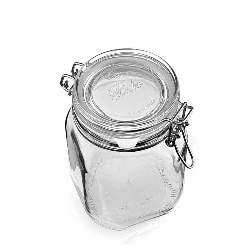 1000 ml patenttikorkkilasipurkki 'Fido', neliö, suu: patenttikorkki