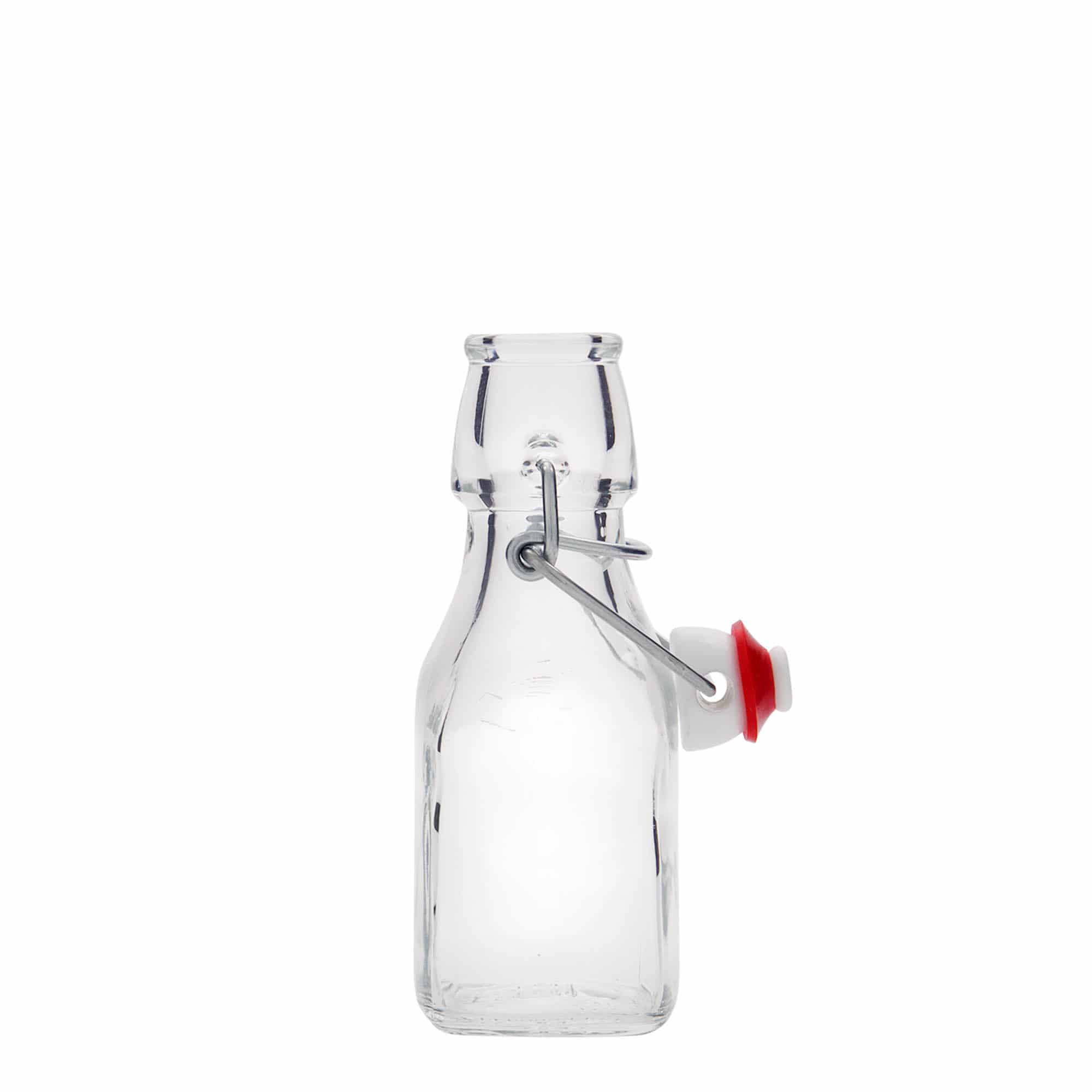 125 ml lasipullo ”Swing”, neliö, suuaukko: saranakorkki