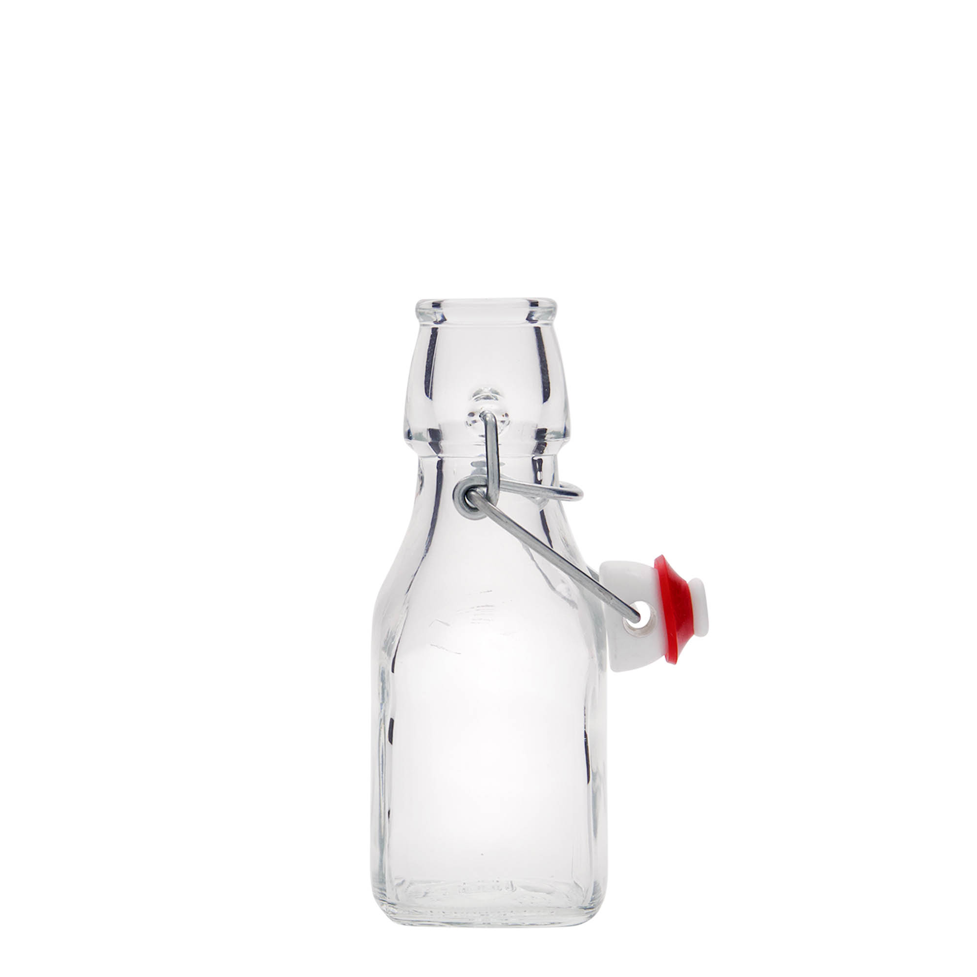 125 ml lasipullo ”Swing”, neliö, suuaukko: saranakorkki 125 ml lasipullo ”Swing”, neliö, suuaukko: saranakorkki