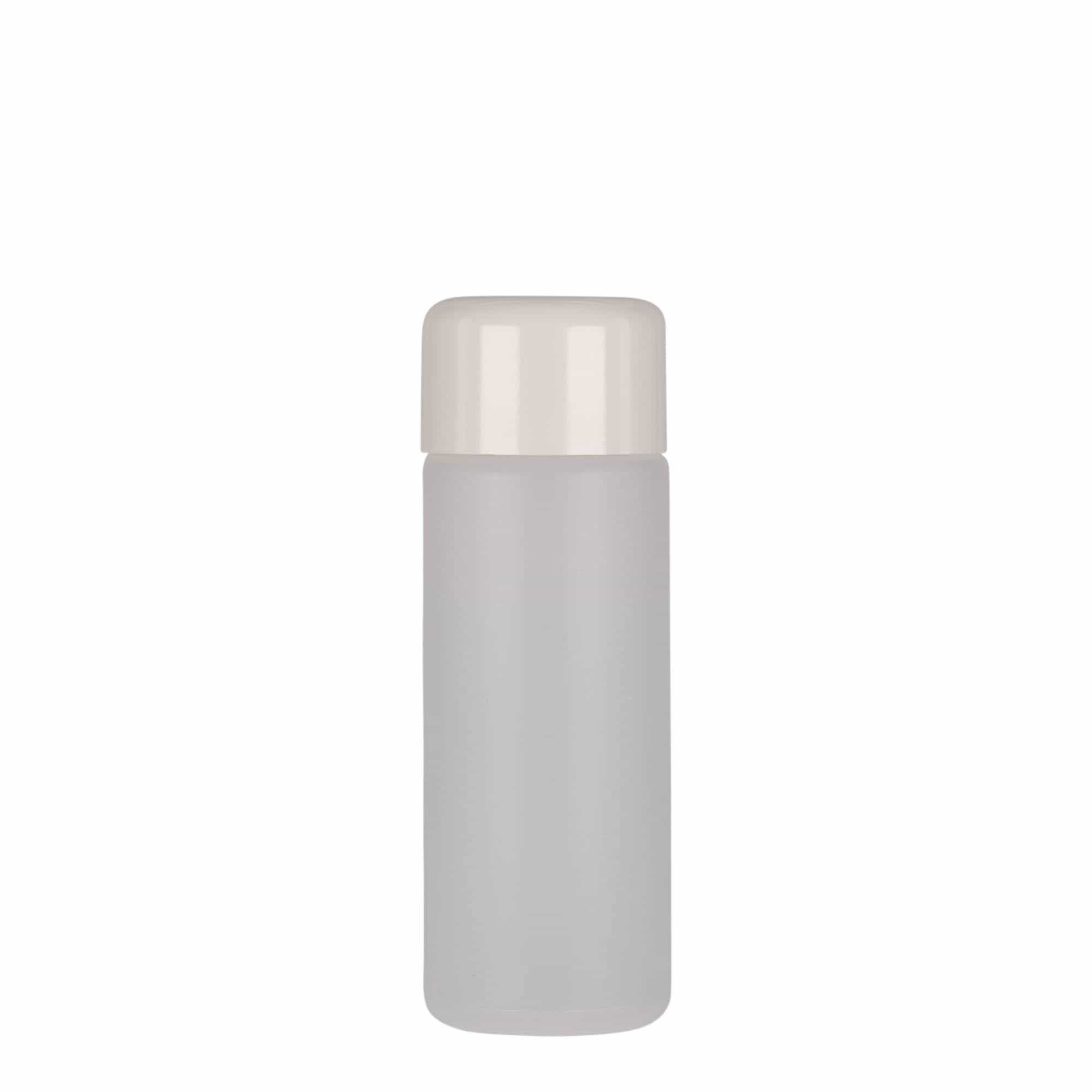 100 ml pyöreä pullo, PE-muovi, natur, suu: Kierrekorkki