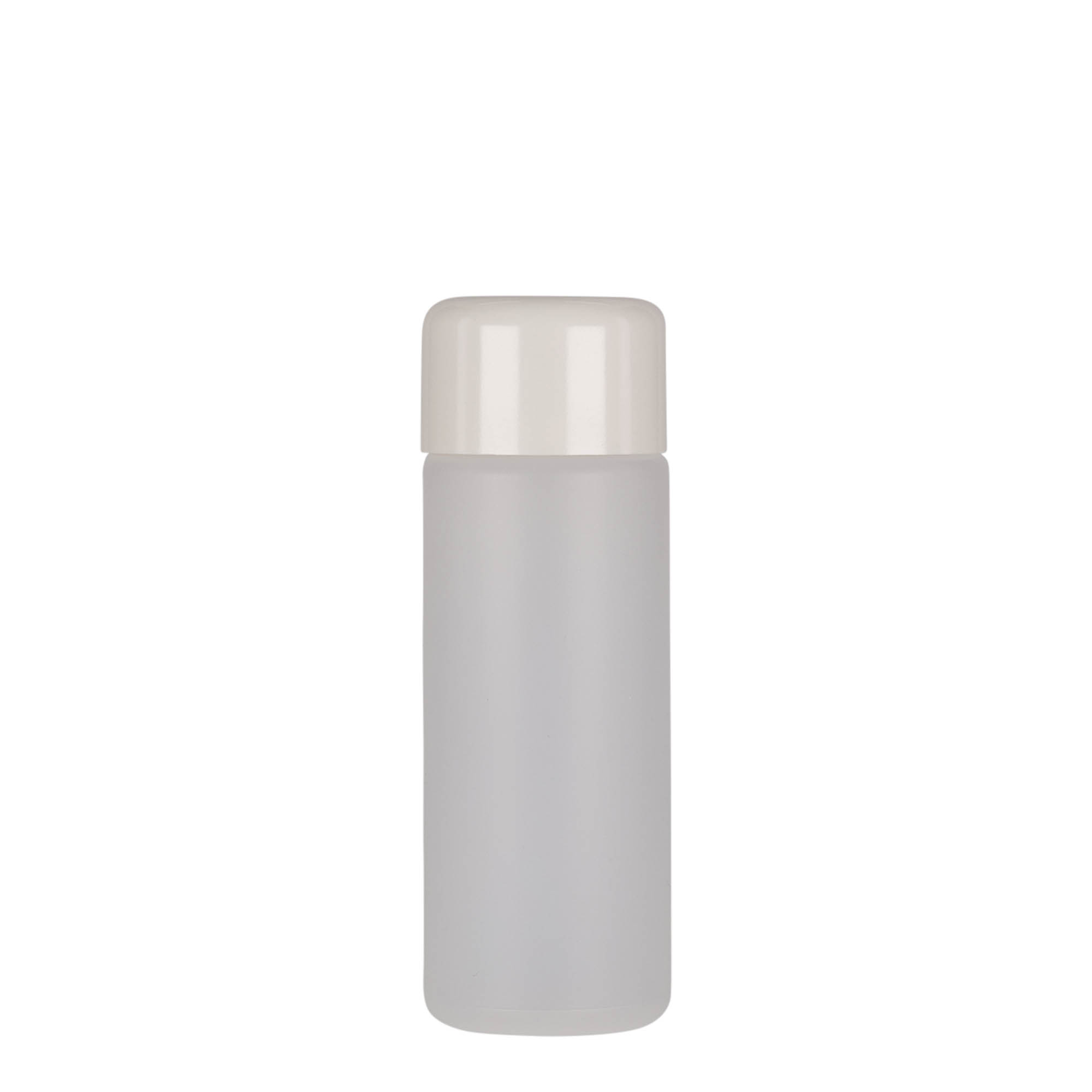 100 ml pyöreä pullo, PE-muovia, luonnonväri, suuaukko: kierrekorkki