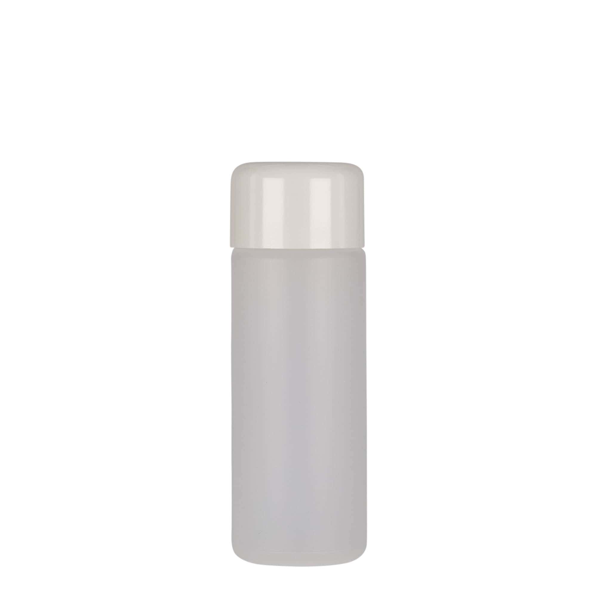 100 ml pyöreä pullo, PE-muovia, luonnonväri, suuaukko: kierrekorkki