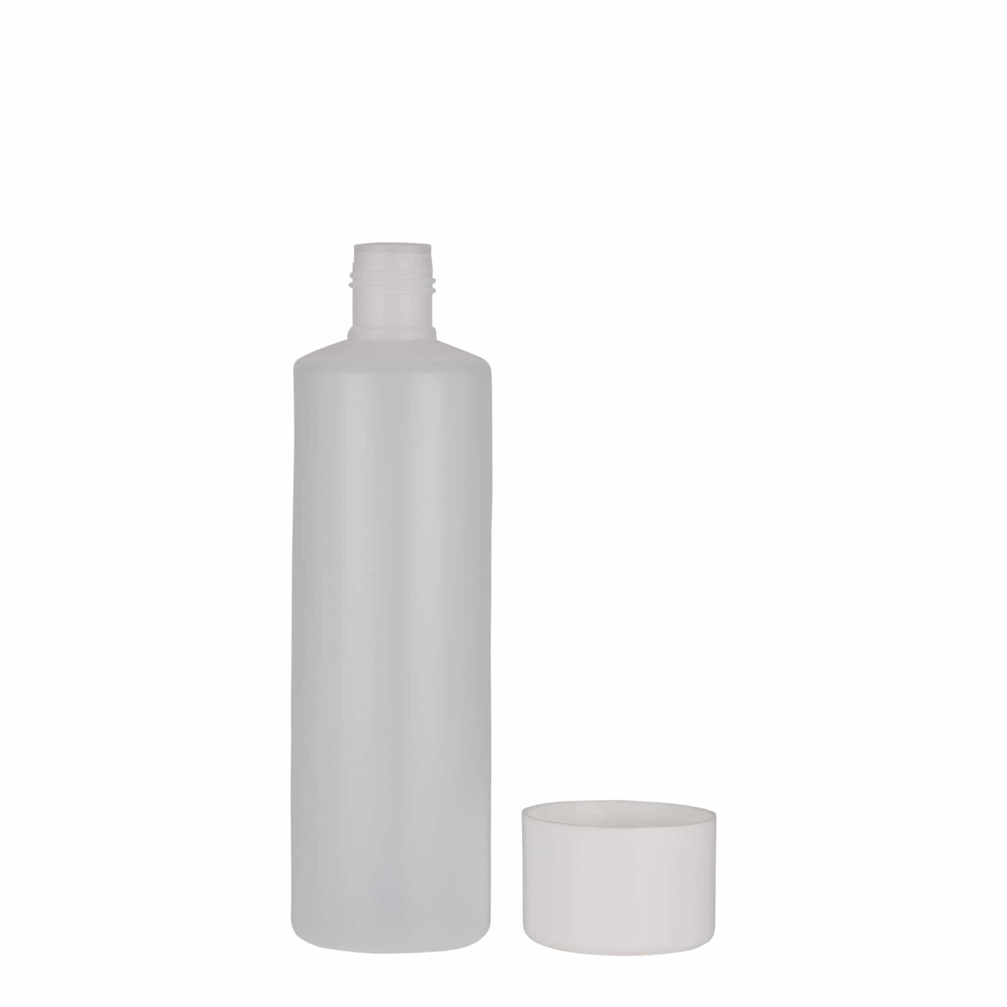 250 ml pyöreä pullo, PE-muovi, natur, suu: Kierrekorkki