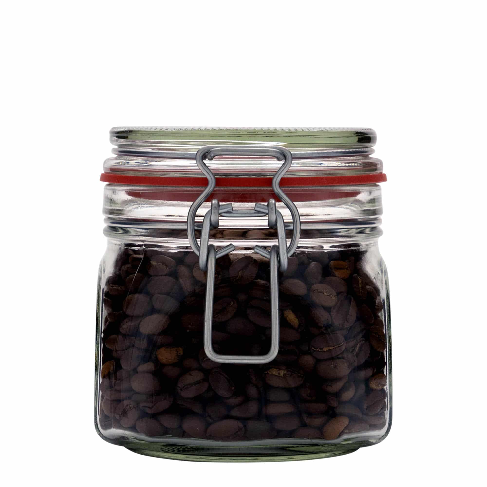 630 ml patenttikorkkilasipurkki, neliö, suu: patenttikorkki