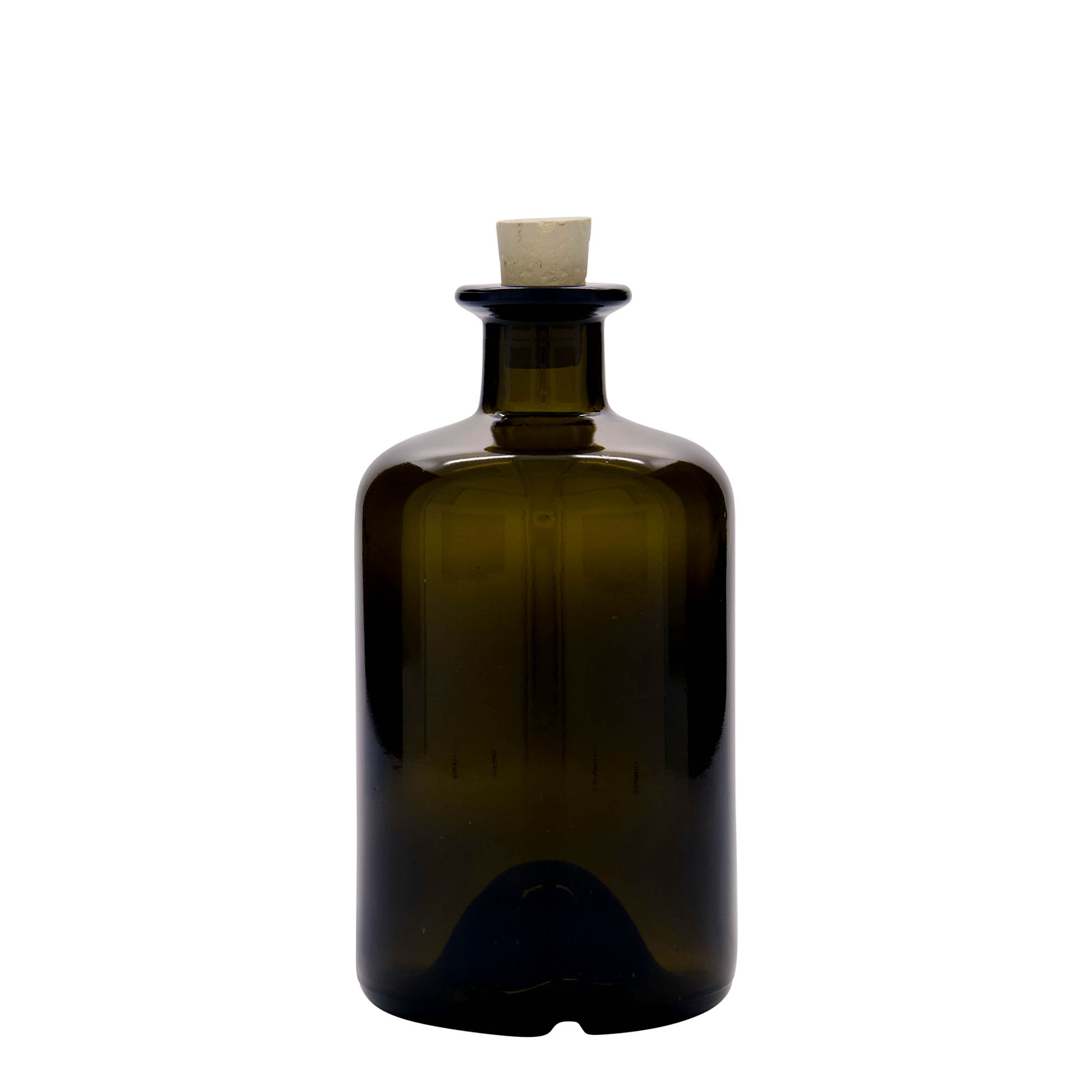 500 ml lasipullo apteekkarityyliä, antiikkivihreä, suuaukko: korkki