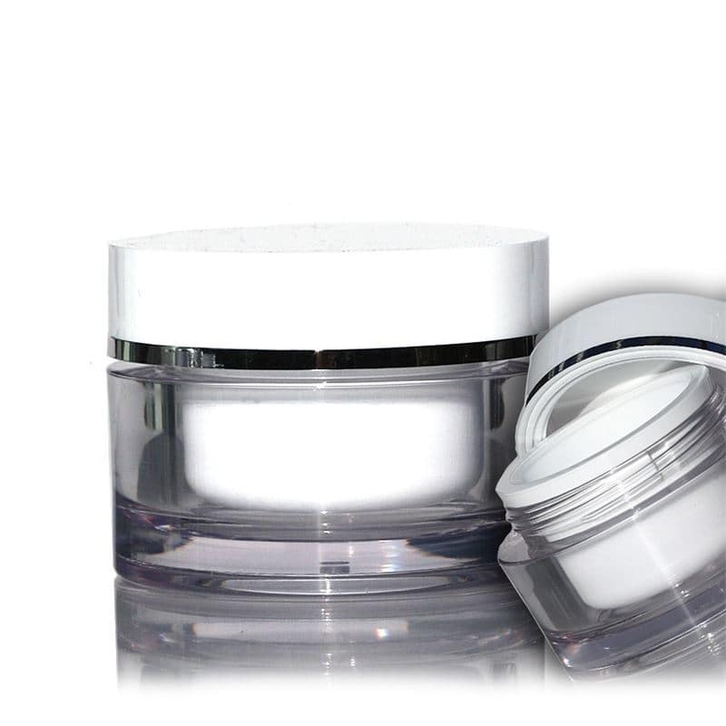 30 ml rasia, SAN-muovi, valk., suu: Kierrekorkki 30 ml rasia, SAN-muovi, valk., suu: Kierrekorkki