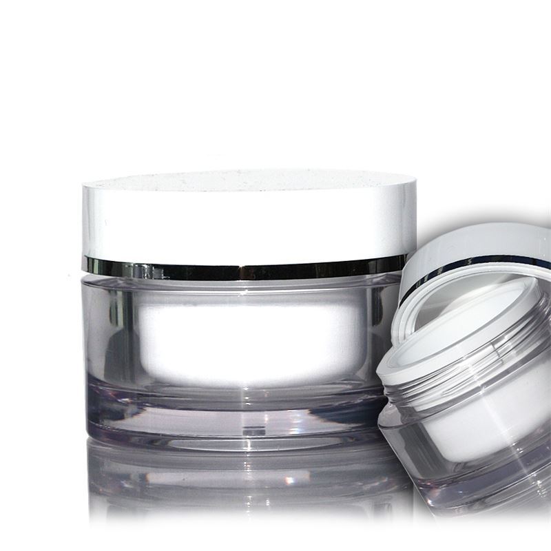 30 ml purkki, SAN-muovi, valkoinen, suu: ruuvikorkki