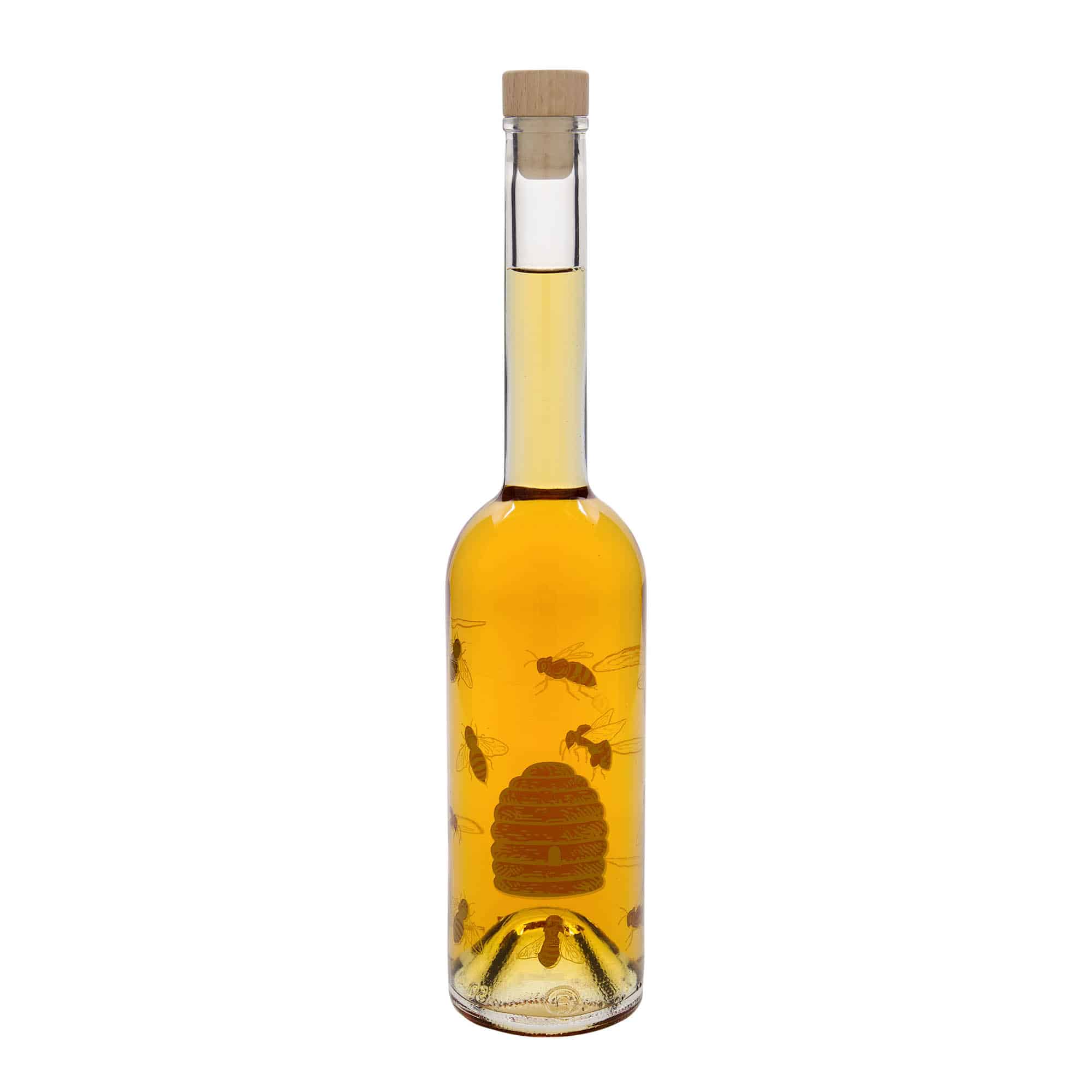 500 ml lasipullo 'Ooppera', kuvio: mehiläinen, suu: korkki