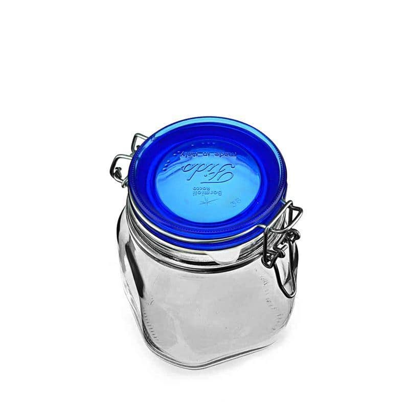 750 ml patenttikorkkilasipurkki 'Fido' Blue Top, neliö, suu: patenttikorkki