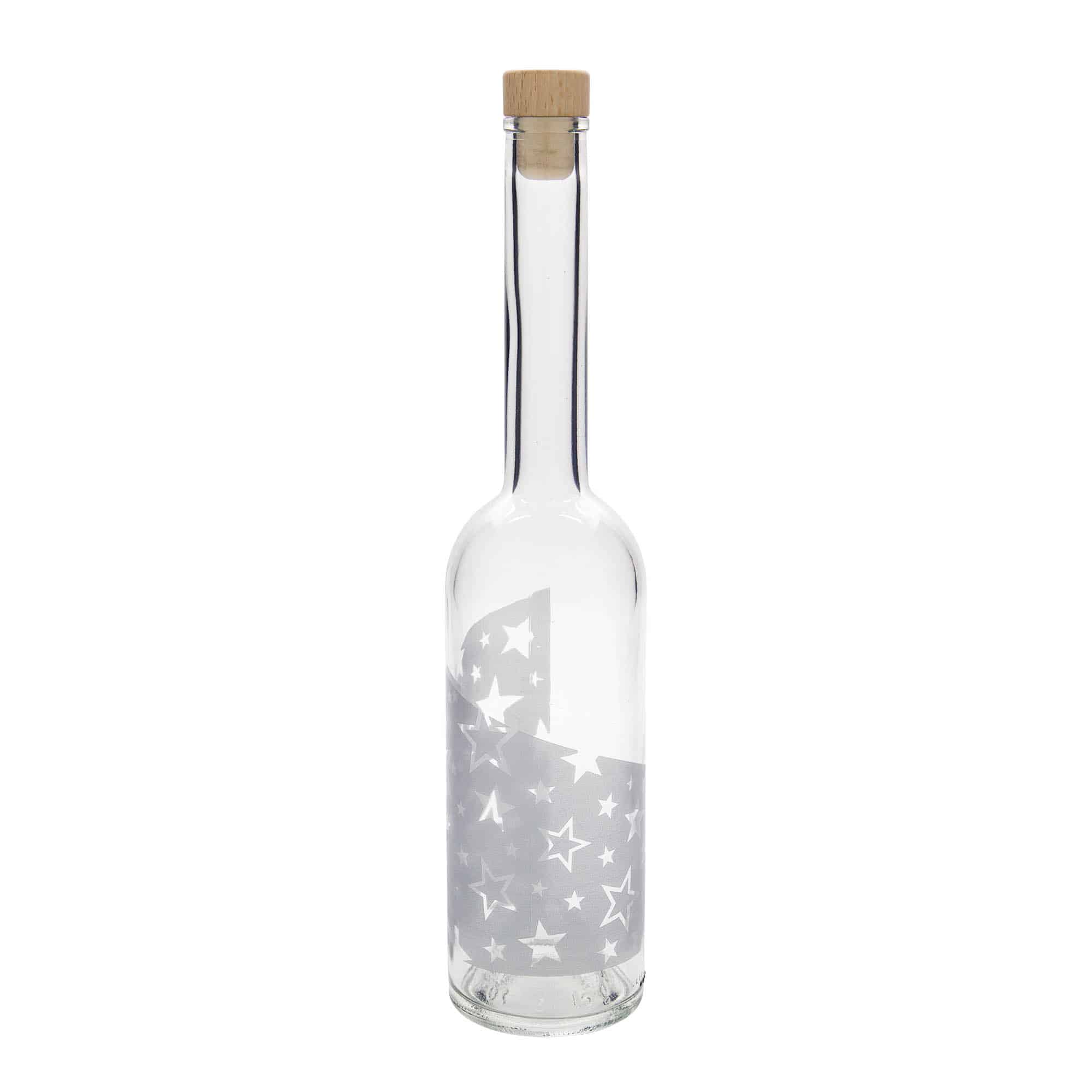 500 ml lasipullo 'Ooppera', kuvio: hopeatähdet, suu: korkki