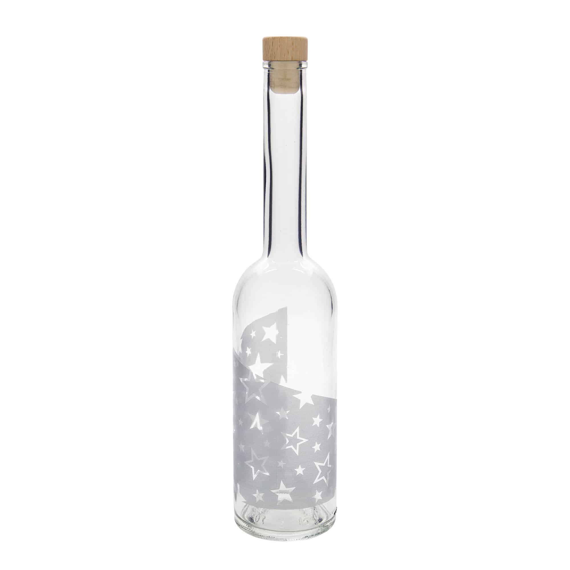 500 ml lasipullo ”Opera”, kuvio: hopeatähdet, suuaukko: korkki