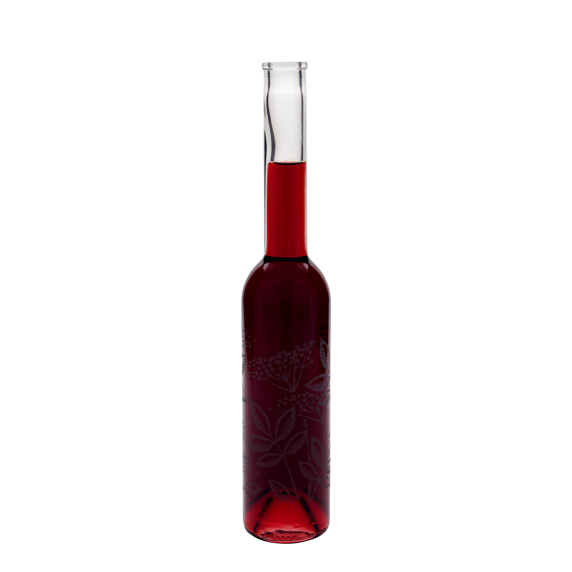 350 ml lasipullo 'Opera', koriste: mustaherukka, suuaukko: korkki 350 ml lasipullo 'Opera', koriste: mustaherukka, suuaukko: korkki