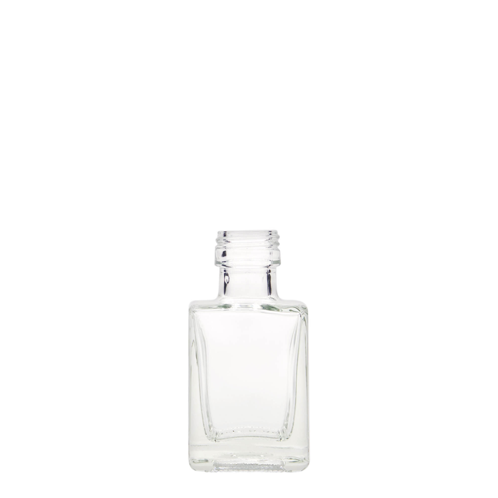 50 ml lasipullo 'Cube', neliönmuotoinen, suuaukko: PP 24