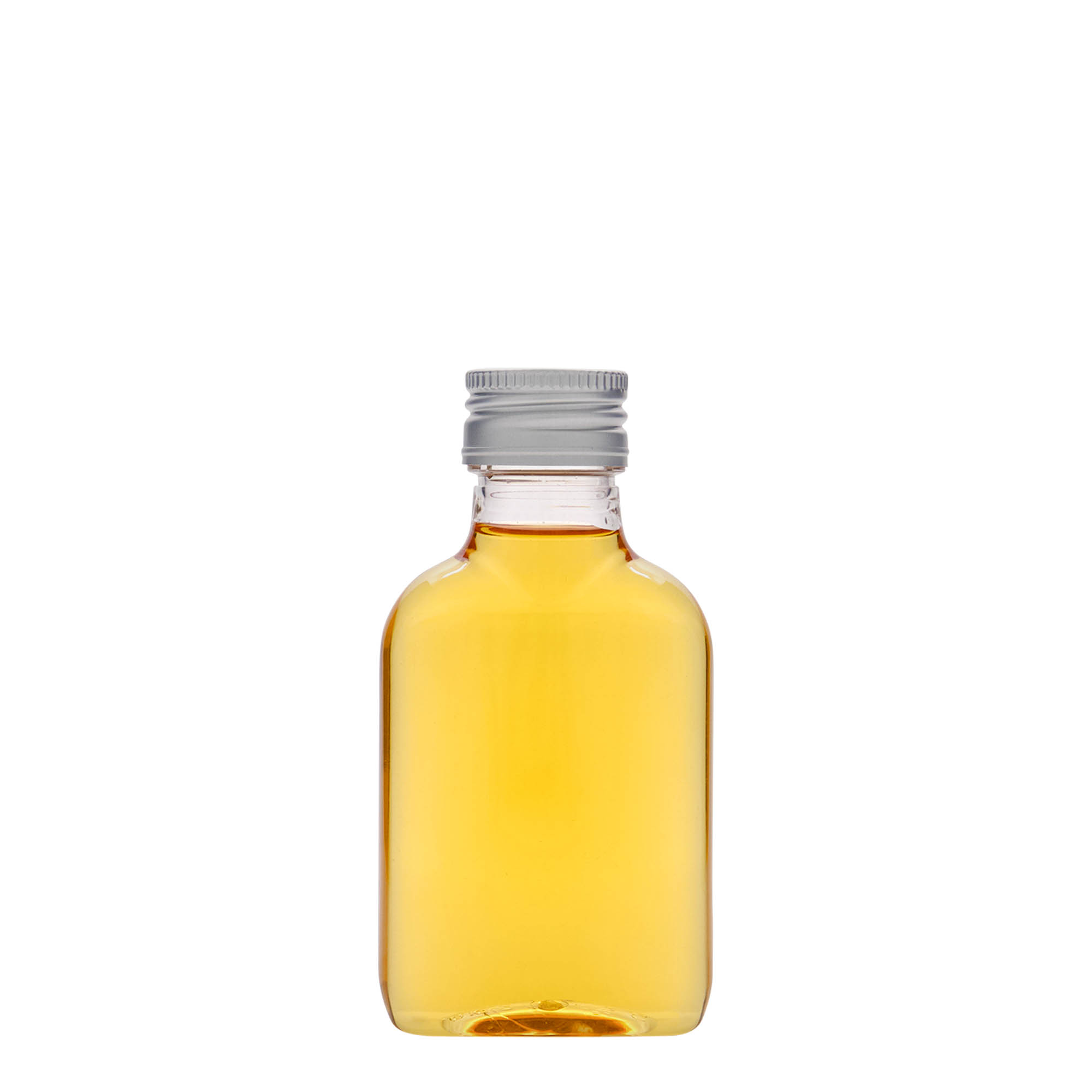 100 ml taskupullo, ovaali, PET-muovia, suuaukko: PP 28