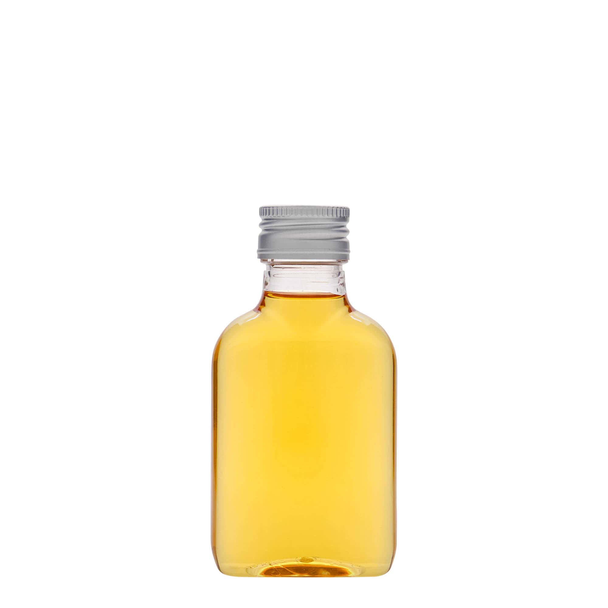 100 ml taskupullo, ovaali, PET-muovia, suuaukko: PP 28
