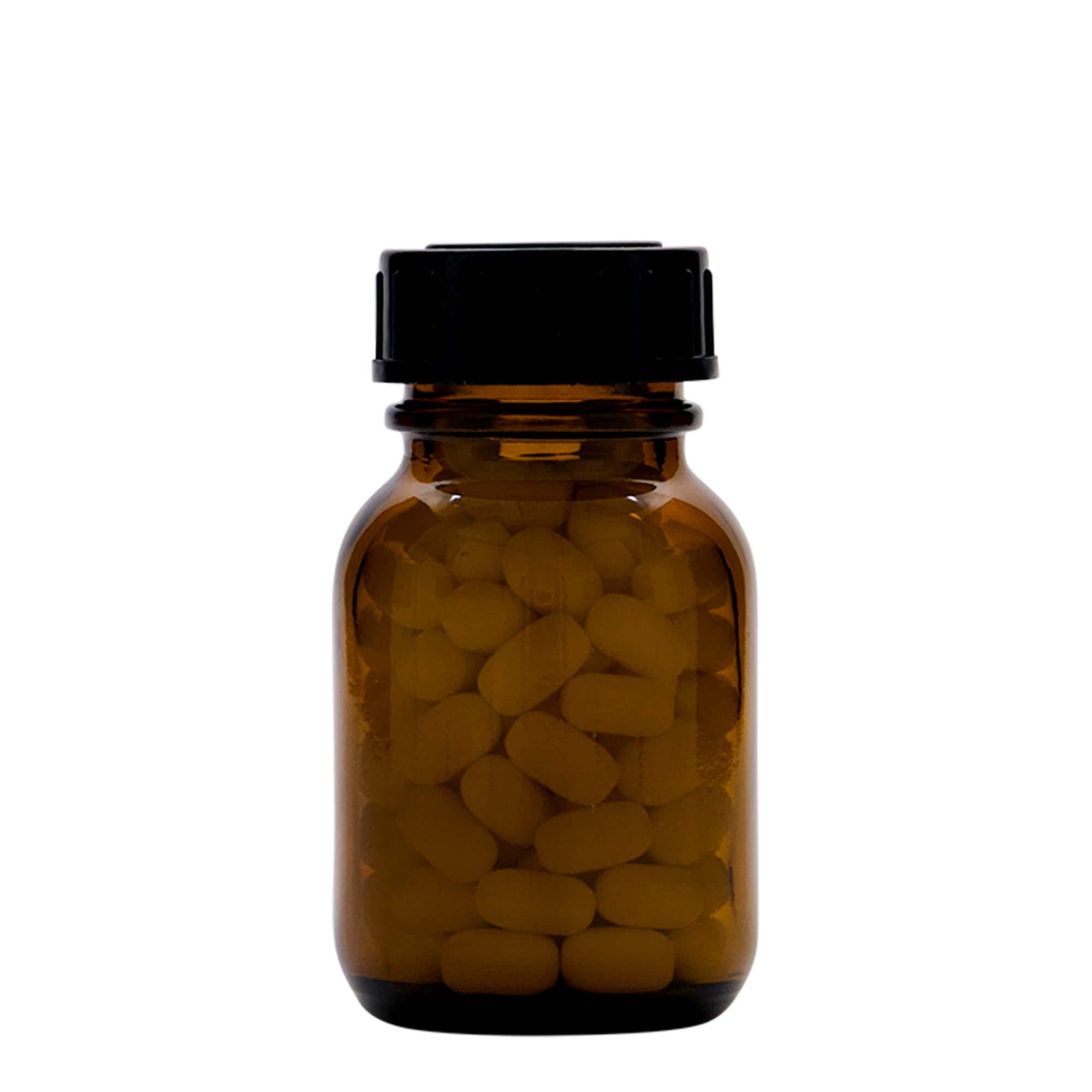 50 ml leveäkaulainen lasi, ruskea, suuaukko: DIN 32