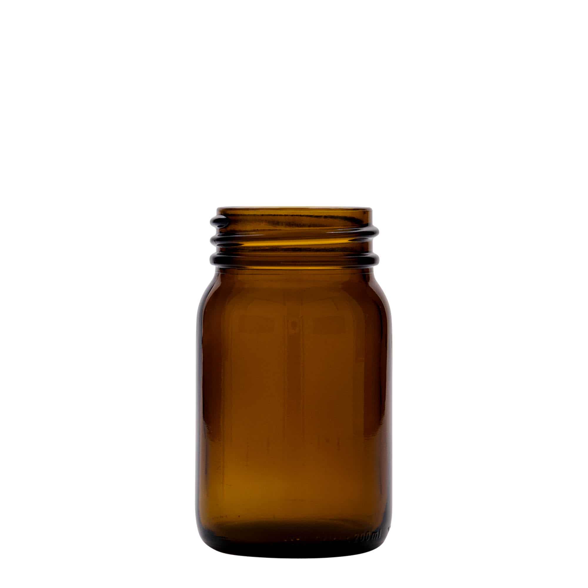 200 ml leveäkaul. lasipurkki, ruskea, suu: DIN 55 200 ml leveäkaul. lasipurkki, ruskea, suu: DIN 55