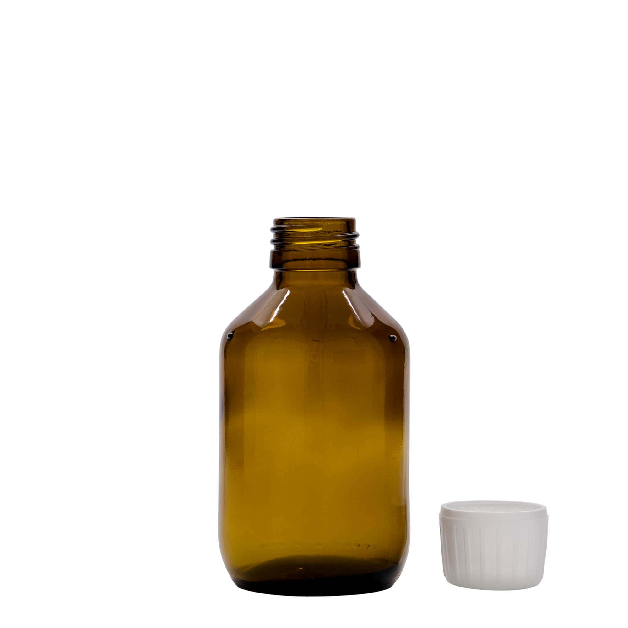 150 ml lääkeastia, ruskea, lasi, suuaukko: PP 28