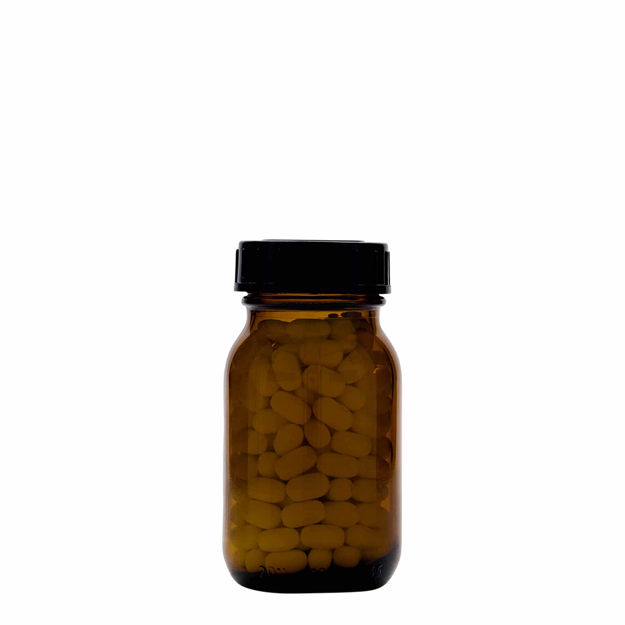 100 ml leveäkaulainen pullo, ruskea, suuaukko: DIN 40
