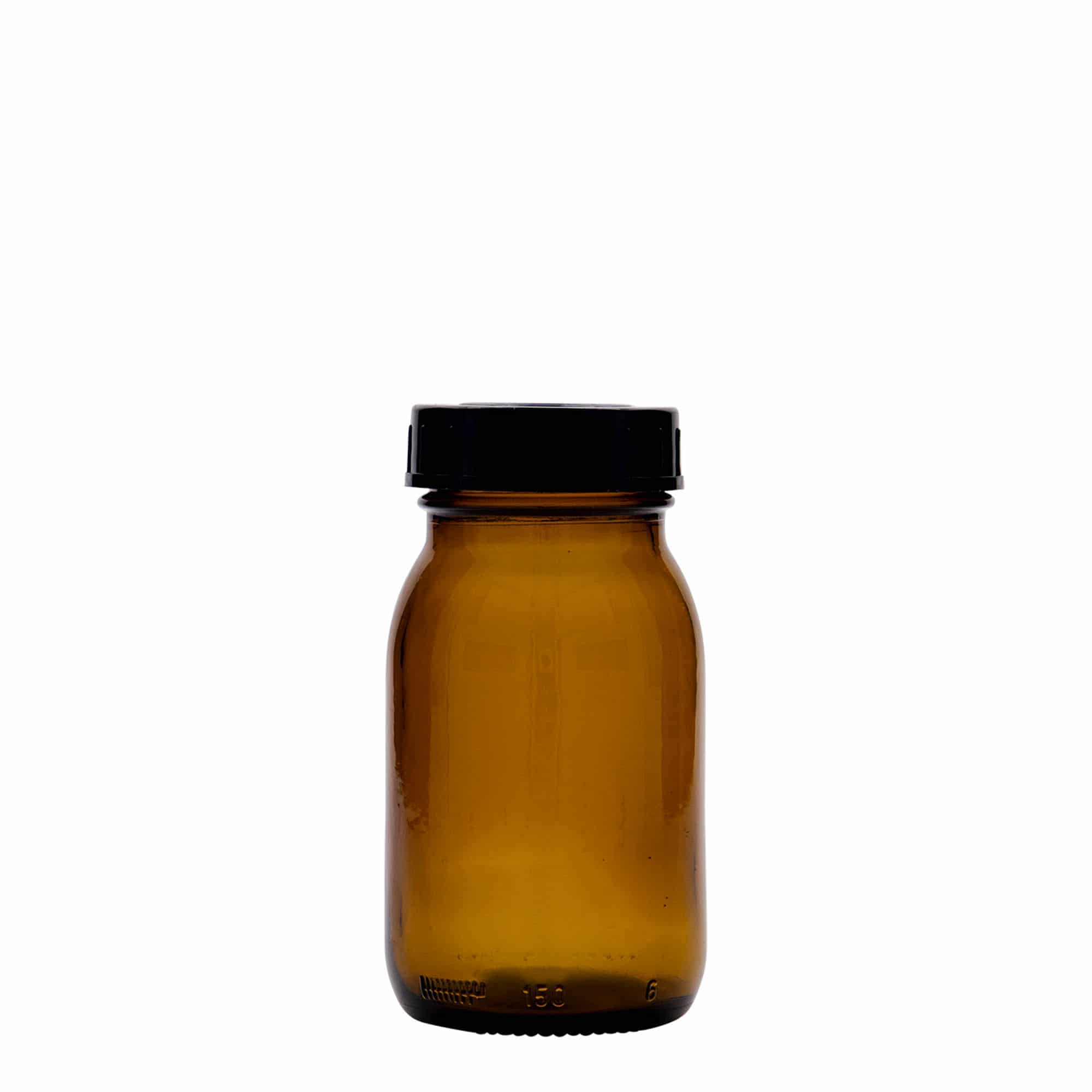 150 ml leveäkaul. lasipurkki, ruskea, suu: DIN 45