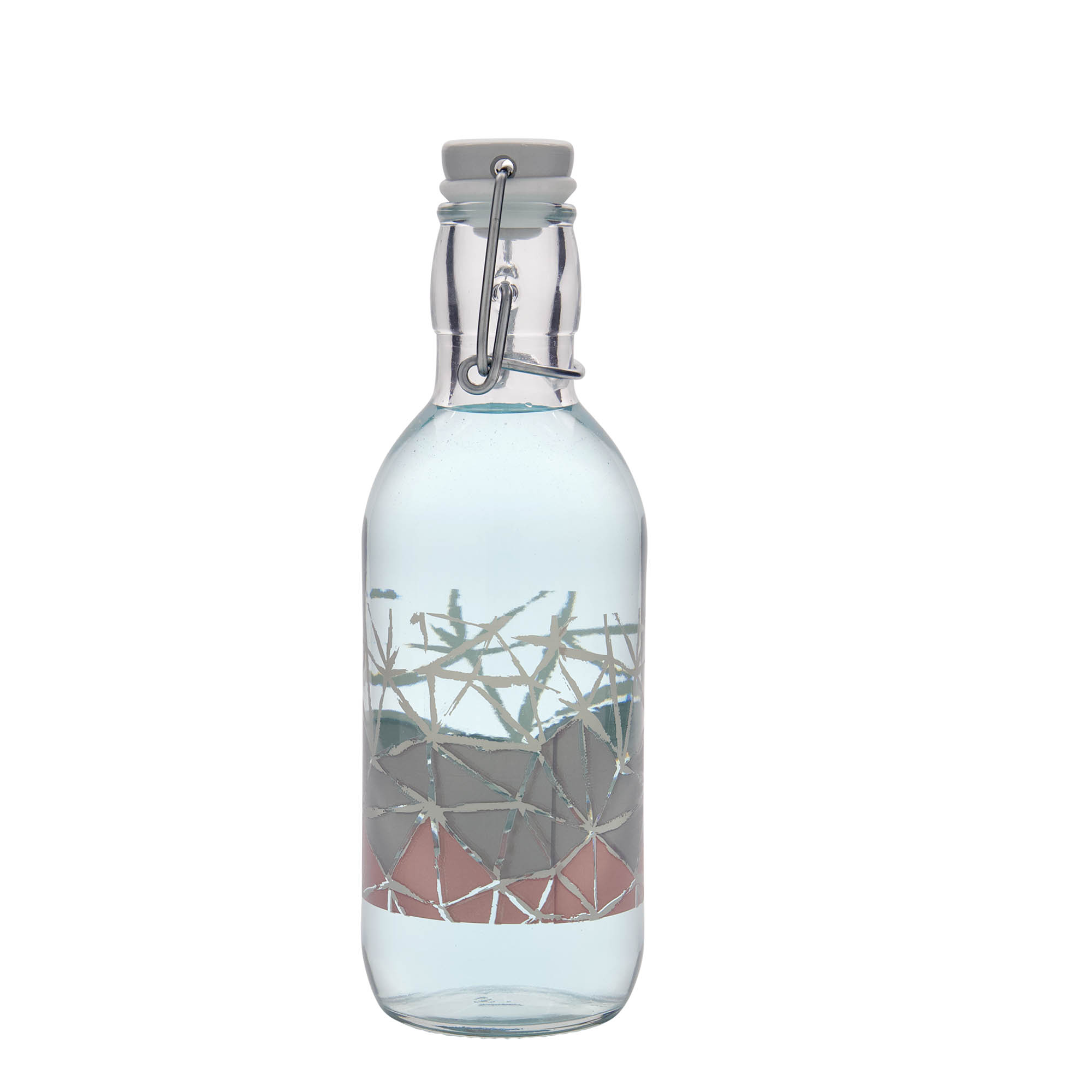 500 ml lasipullo Emilia painatuksella 'Manolibera rosa', suuaukon suljin: lukkohelat