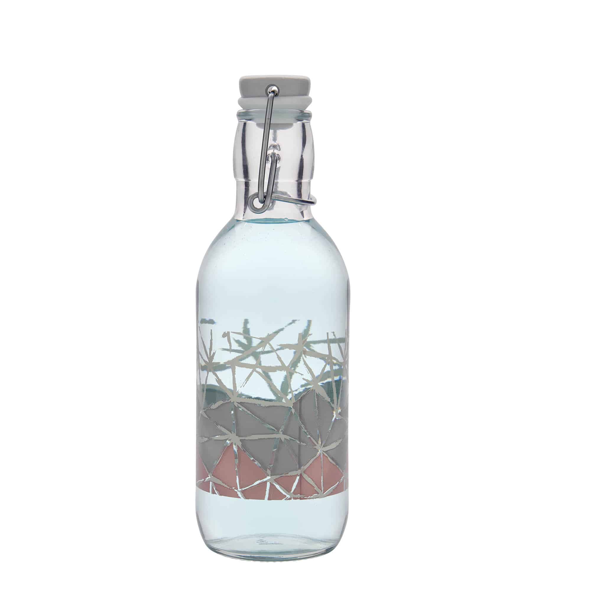 500 ml lasipullo Emilia painatuksella 'Manolibera rosa', suuaukon suljin: lukkohelat