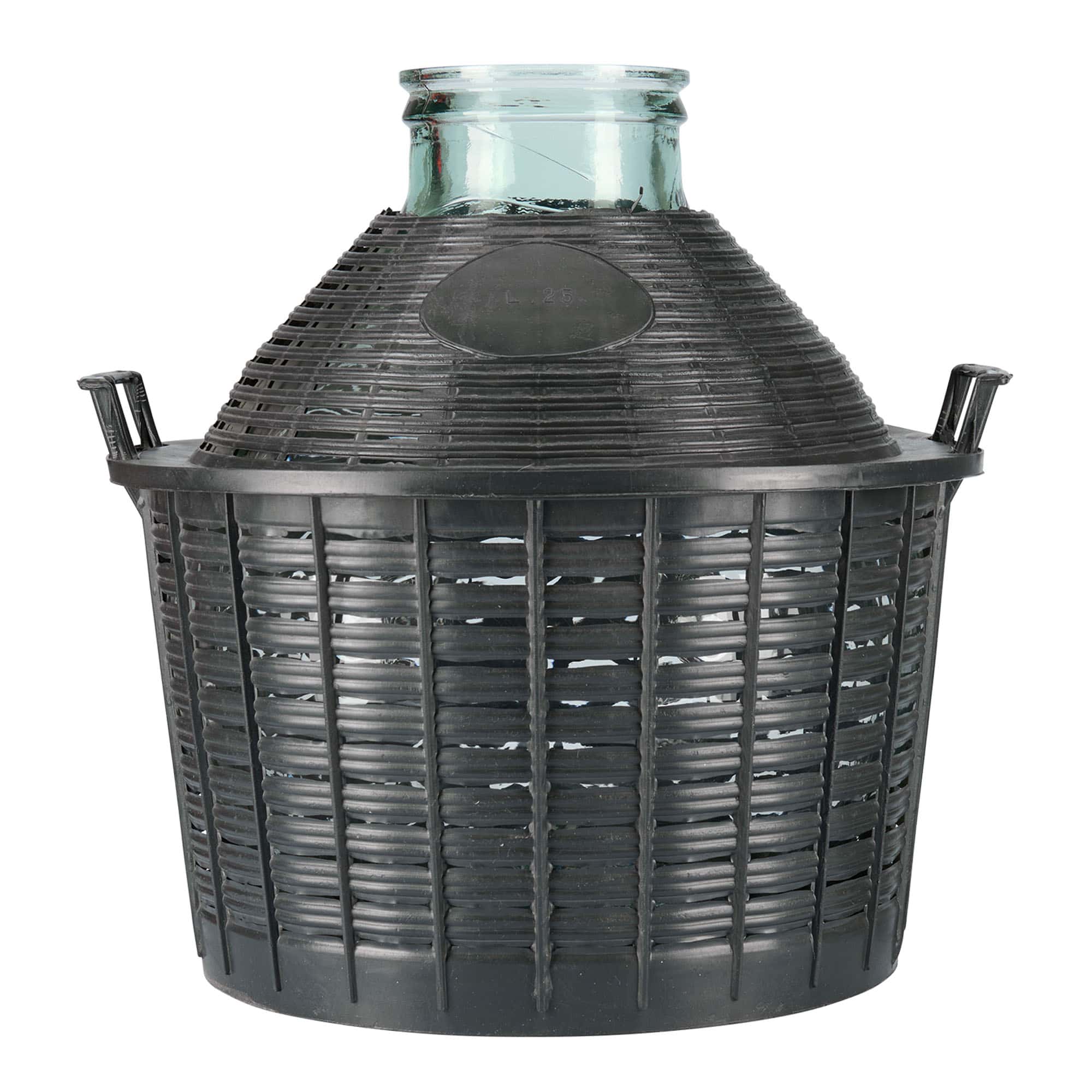 25 l pallopullo leveällä suulla, lasia, suuaukko: päällekäyvä kansi