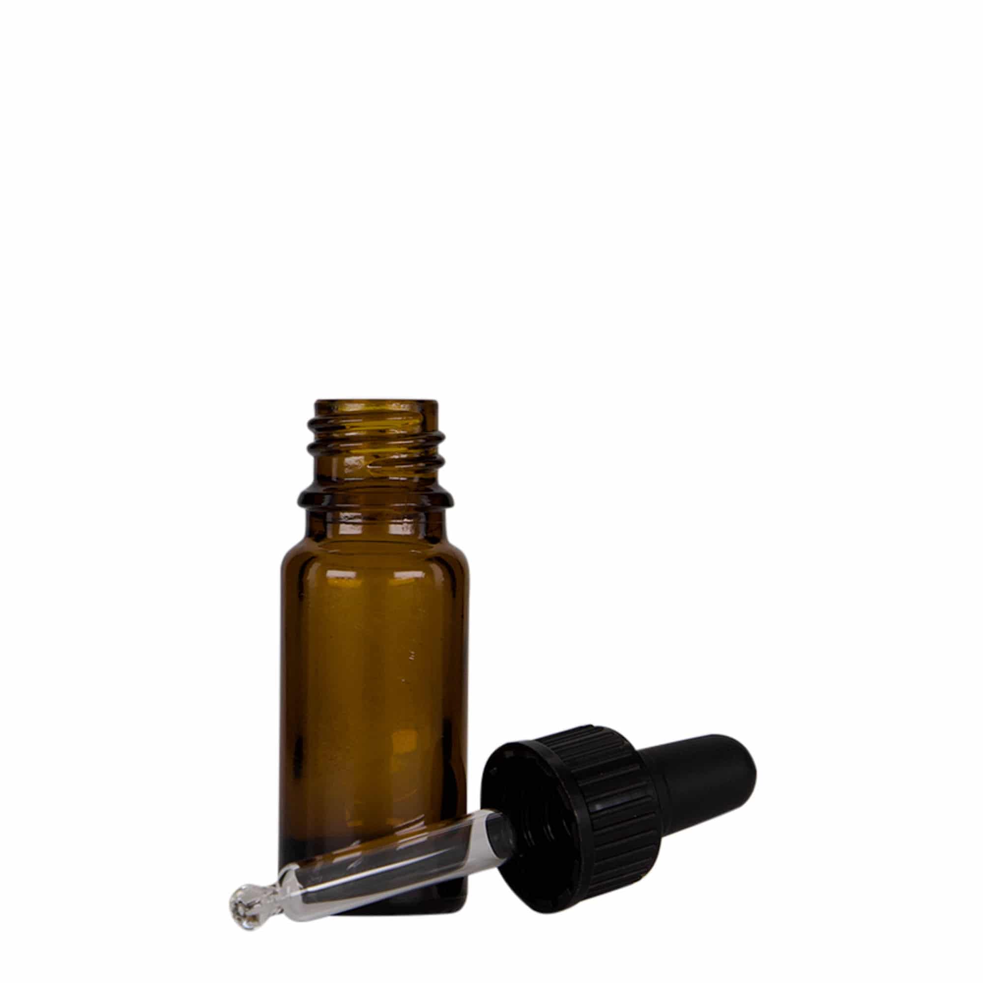 10 ml lääke-pipettipullo, lasia, ruskea-musta, suuaukko: DIN 18