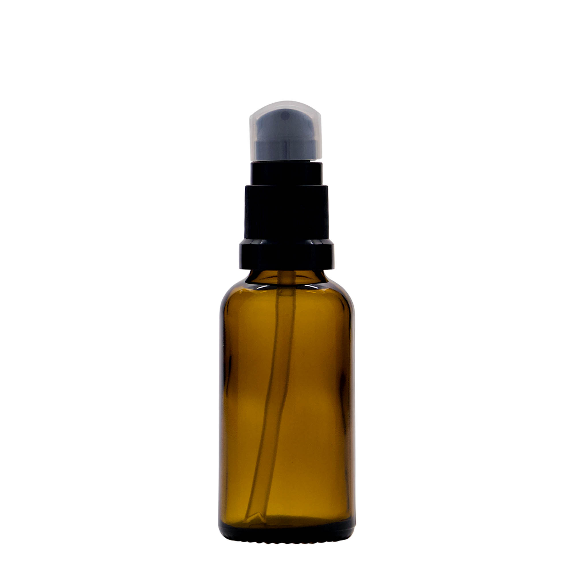 30 ml lääkepullo, jossa voidepumppu, lasia, ruskea, suuaukko: DIN 18