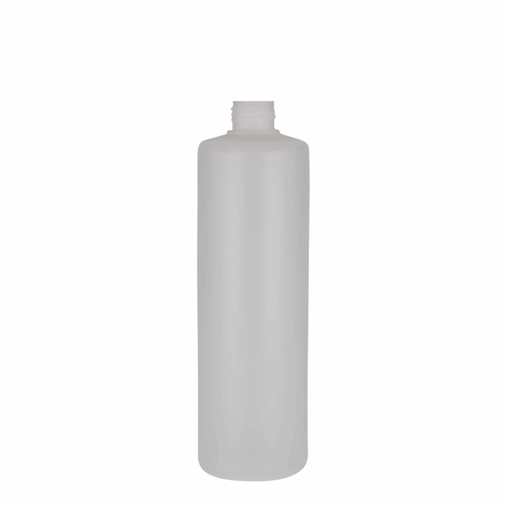 500 ml pyöreä pullo, PE-muovi, natur, suu: Kierrekorkki 500 ml pyöreä pullo, PE-muovi, natur, suu: Kierrekorkki