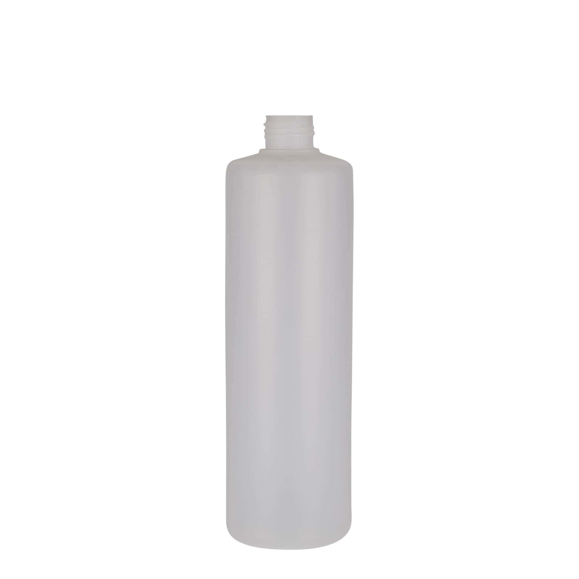 500 ml pyöreä pullo, PE-muovi, luonnonväri, suuaukko: ruuvikorkki
