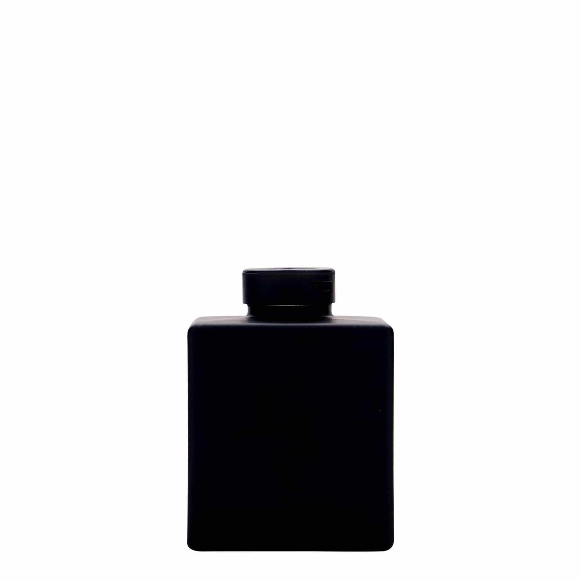 100 ml lasipullo ”Cube”, neliö, musta, suuaukko: korkki