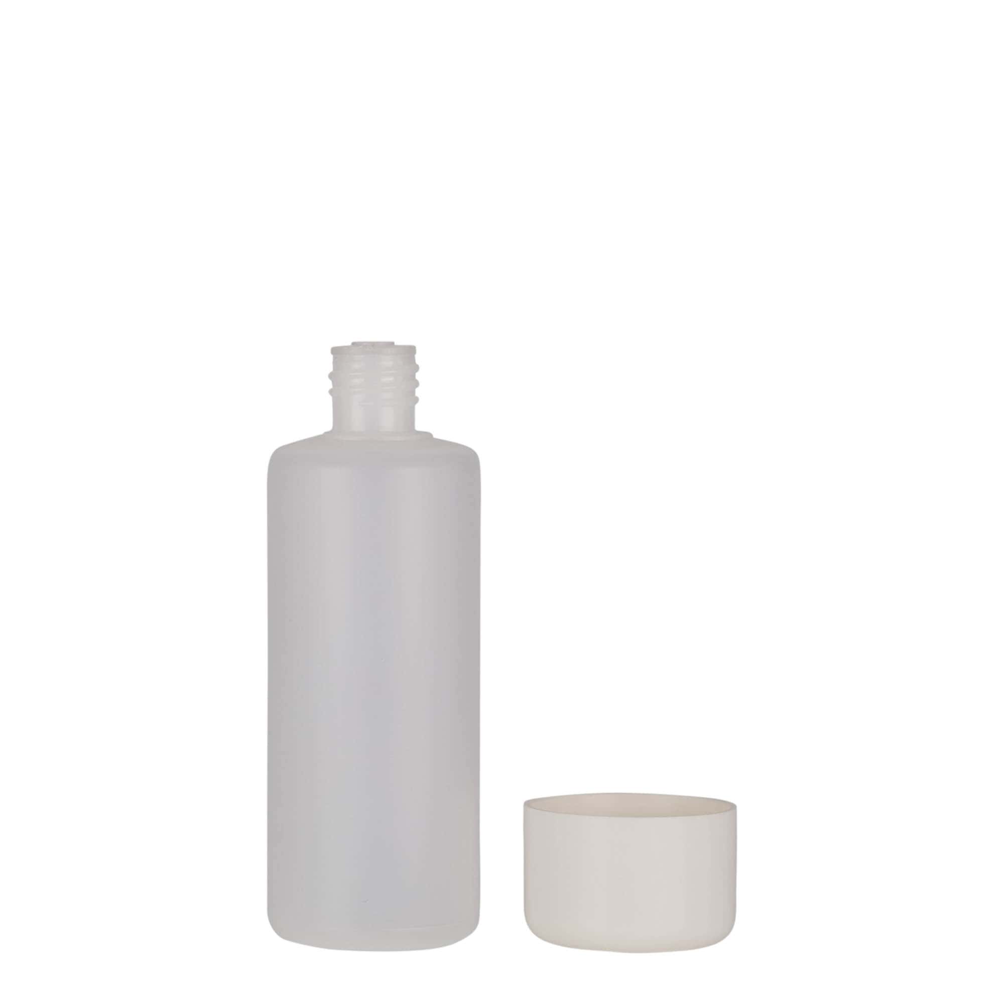 100 ml pyöreä pullo, PE-muovia, luonnonväri, suuaukko: kierrekorkki