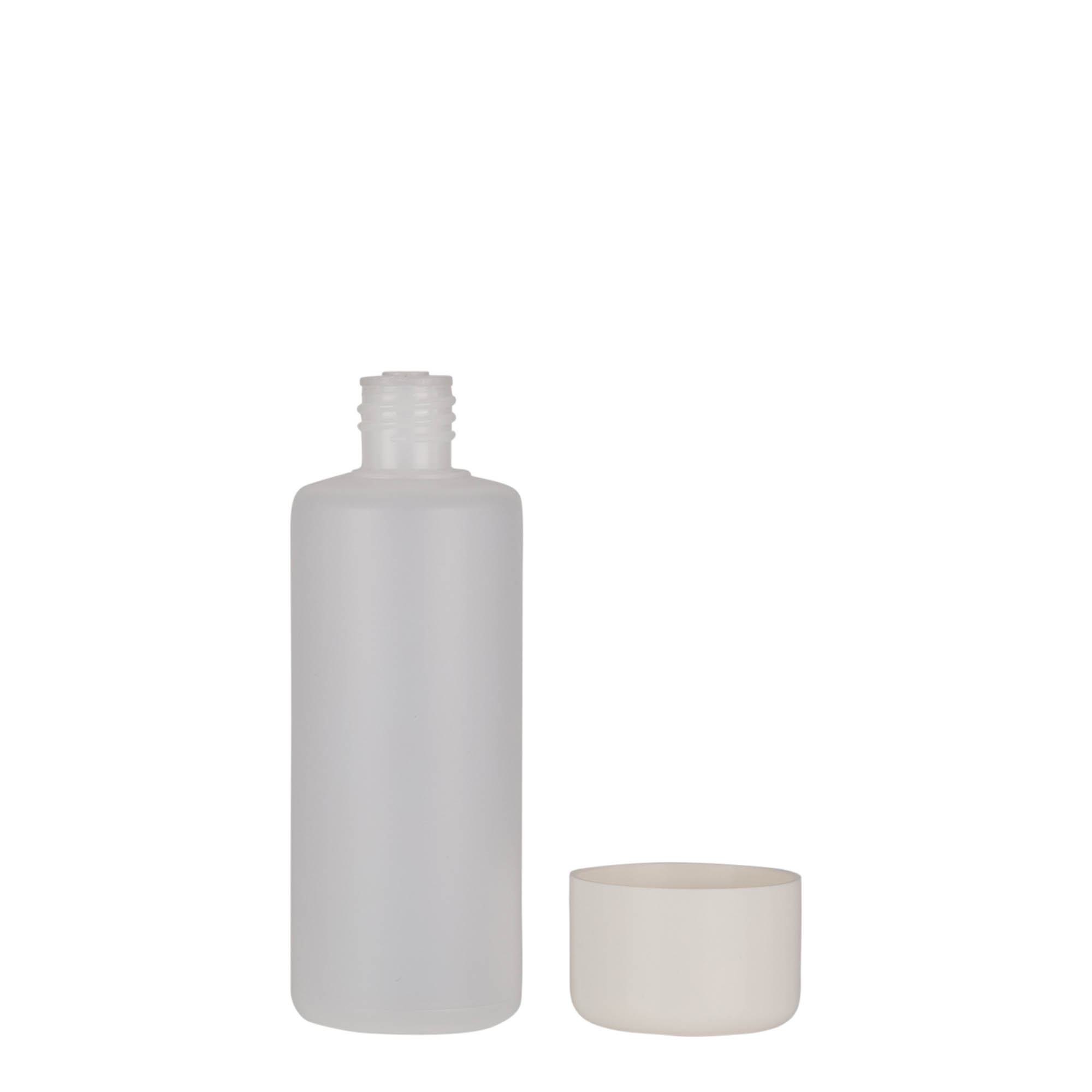 100 ml pyöreä pullo, PE-muovia, luonnonväri, suuaukko: kierrekorkki