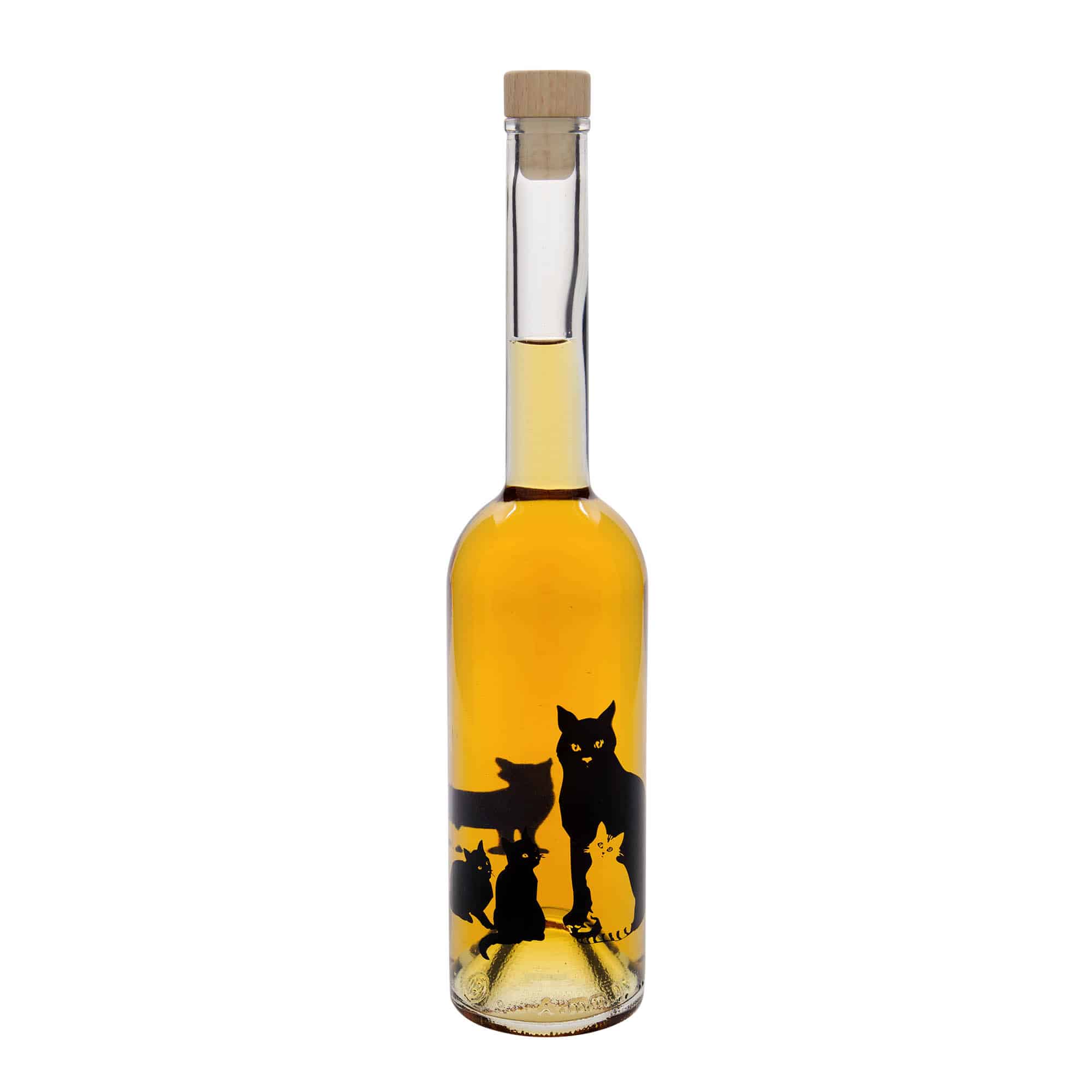 500 ml lasipullo 'Opera', kuvio: kissat, suuaukko: korkki