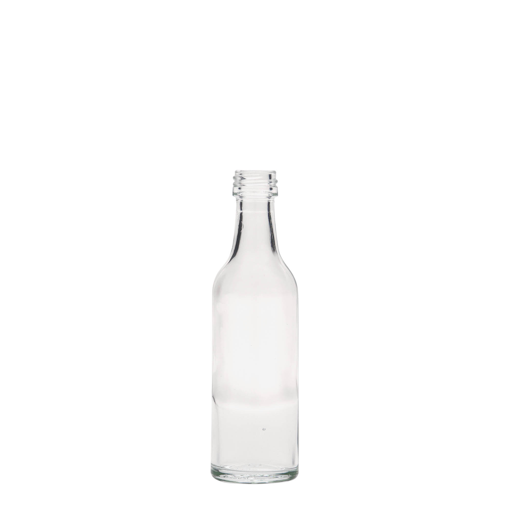 50 ml lasipullo suorakauluksella, suuaukko: PP 18 50 ml lasipullo suorakauluksella, suuaukko: PP 18