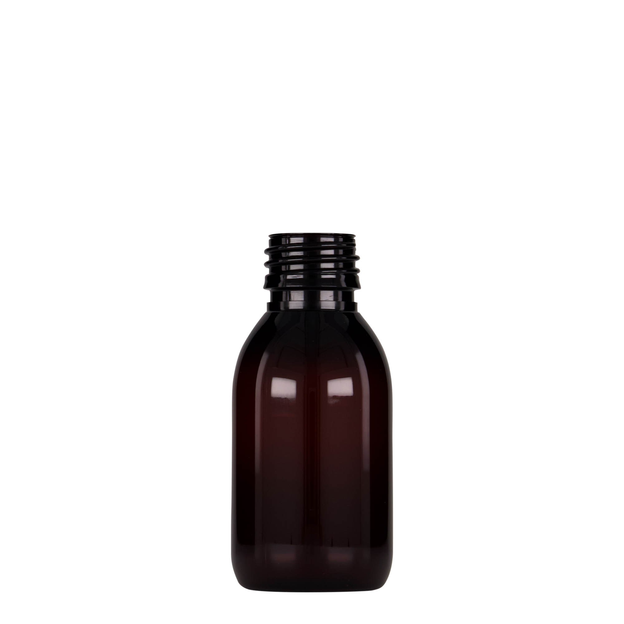 100 ml PET-lääkeastia, ruskea, muovi, suuaukko: PP 28 100 ml PET-lääkeastia, ruskea, muovi, suuaukko: PP 28
