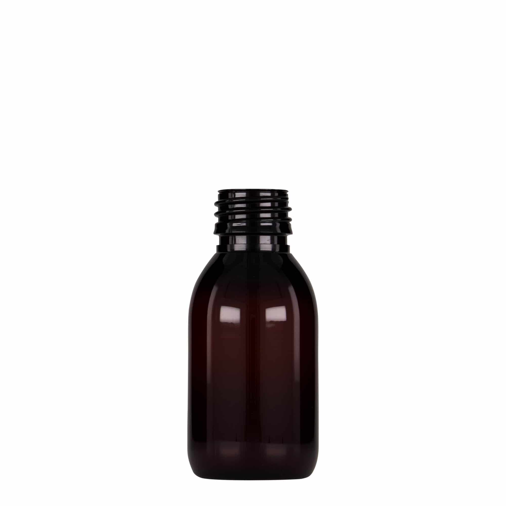 100 ml PET-lääkeastia, ruskea, muovi, suuaukko: PP 28