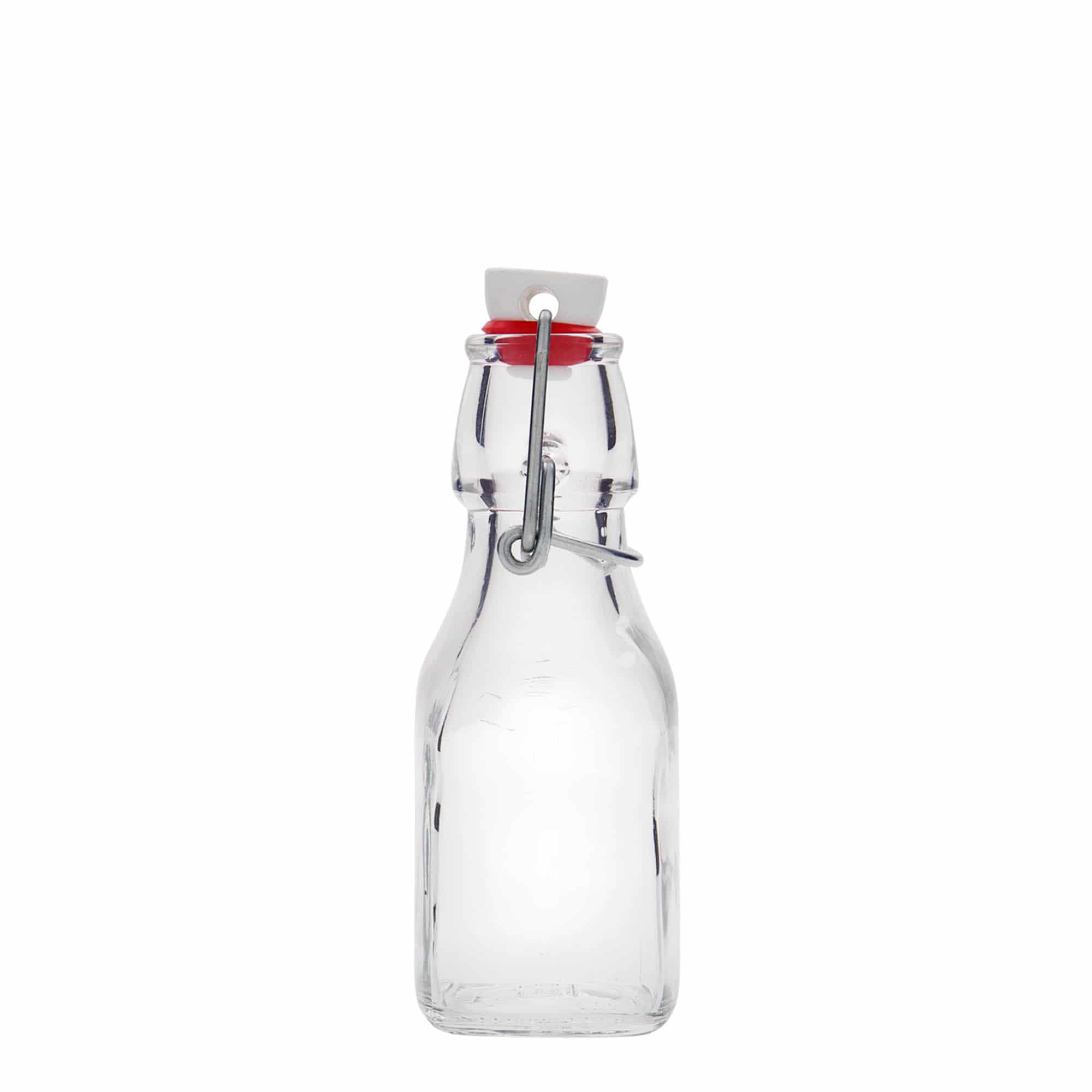 125 ml lasipullo ”Swing”, neliö, suuaukko: saranakorkki
